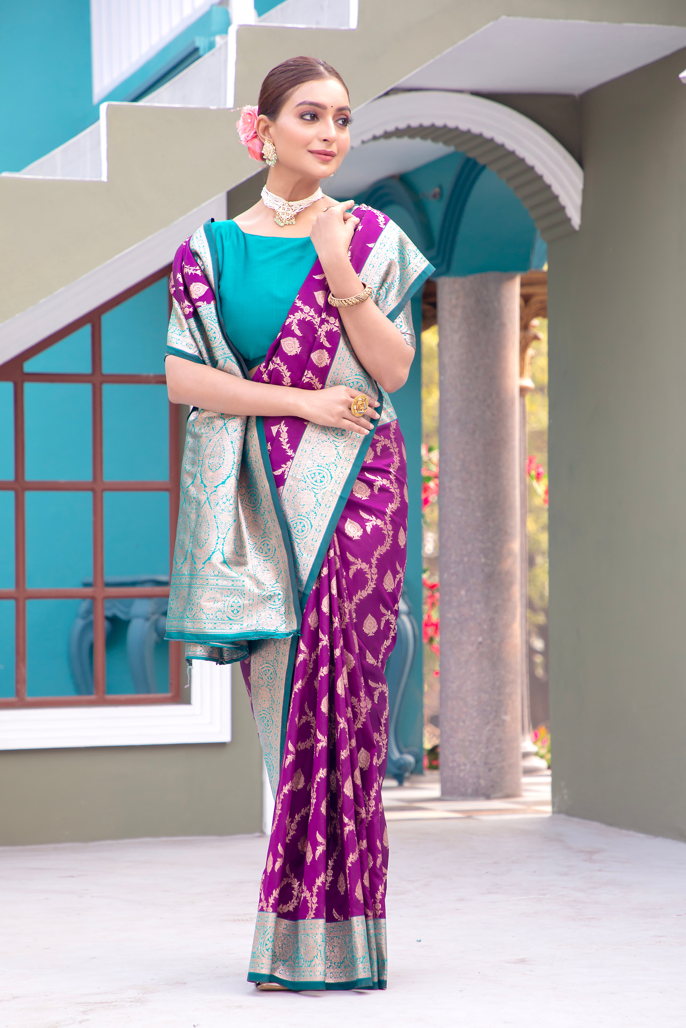 Enhance your ethnic wardrobe with our Purple Banarasi Silk Saree