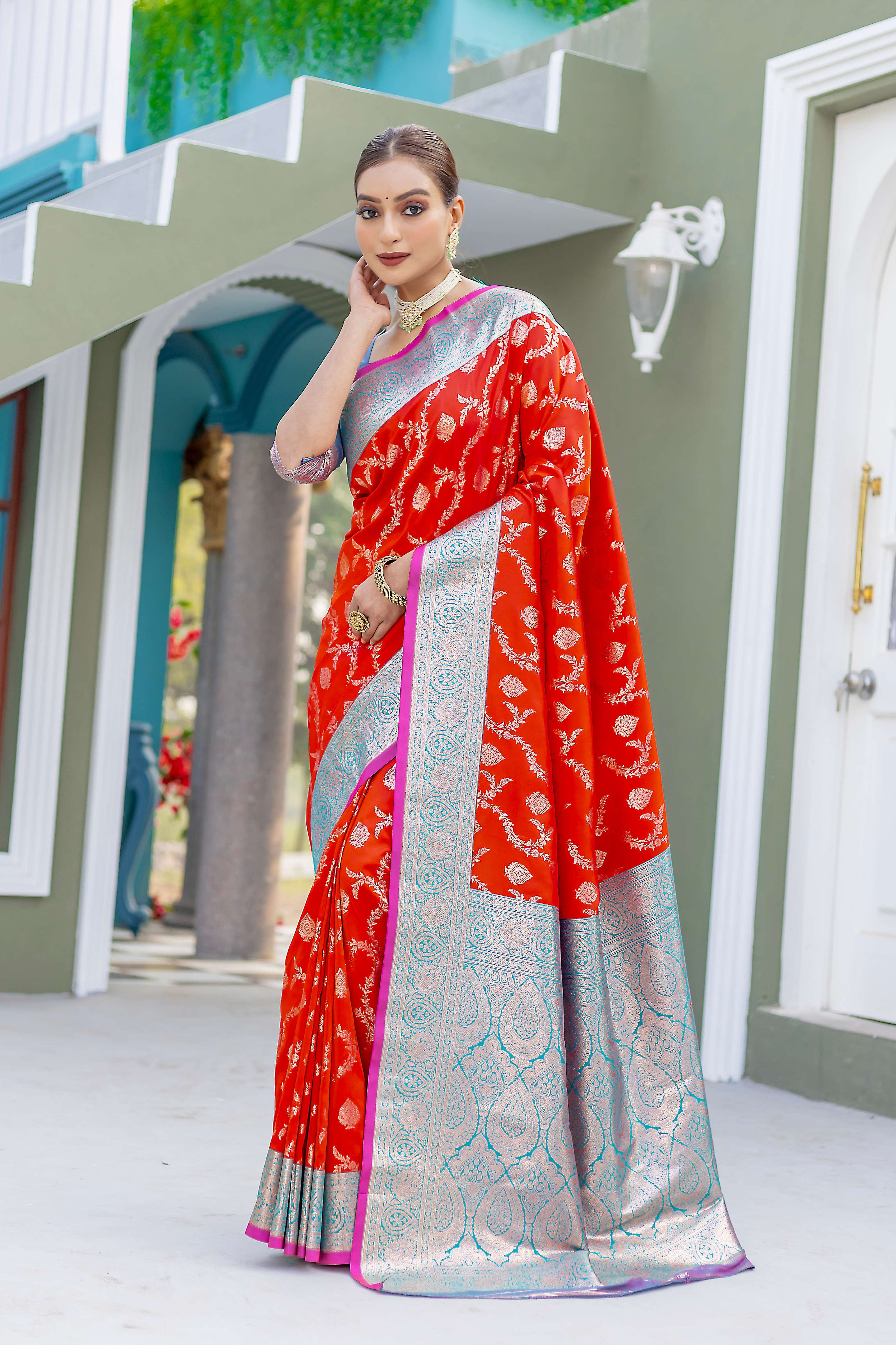 Celebrate the beauty of tradition with our Red Banarasi Silk Saree
