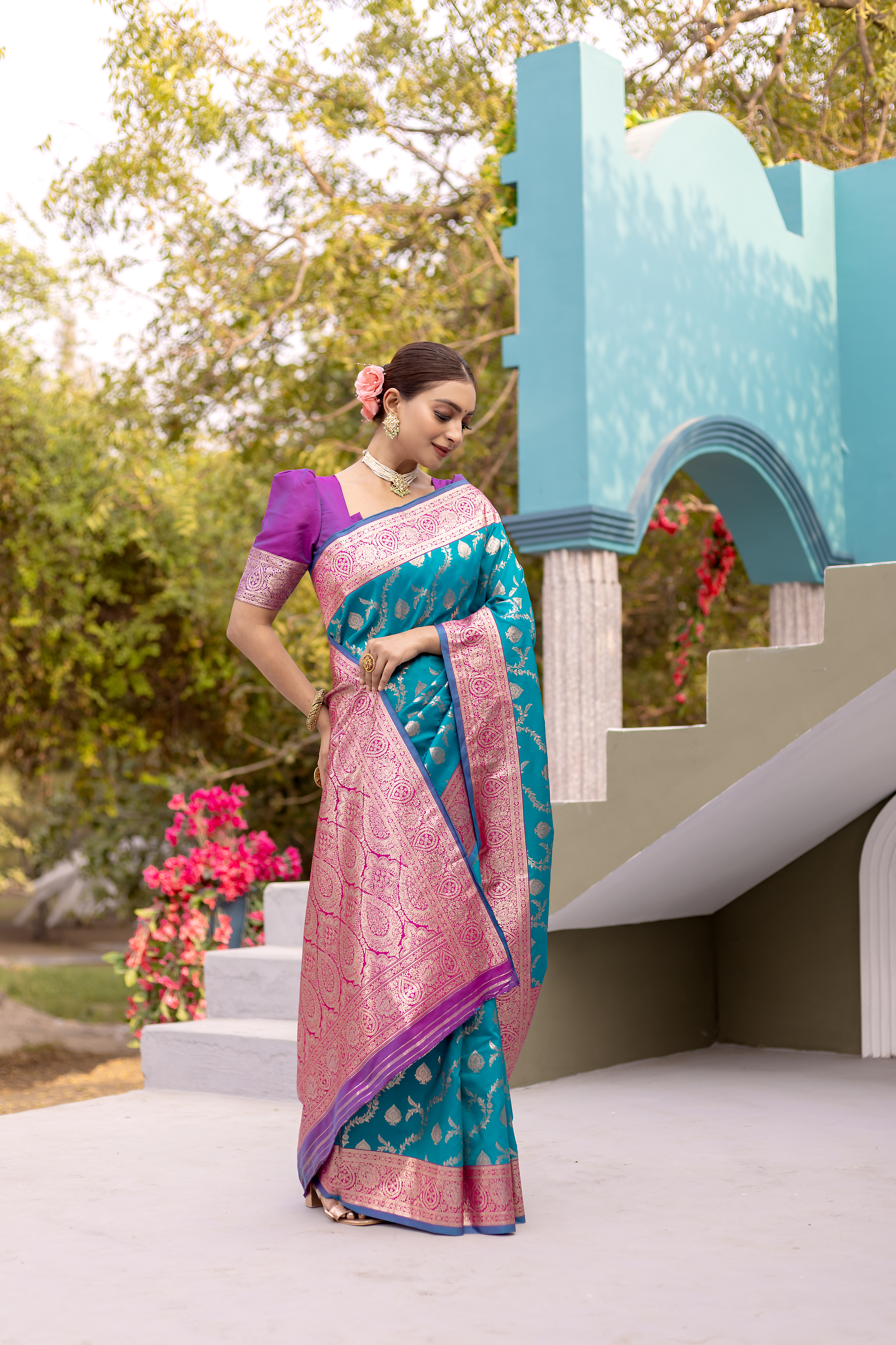 Enchanting Beauty in Blue, Pink, and Purple Banarasi Silk Saree