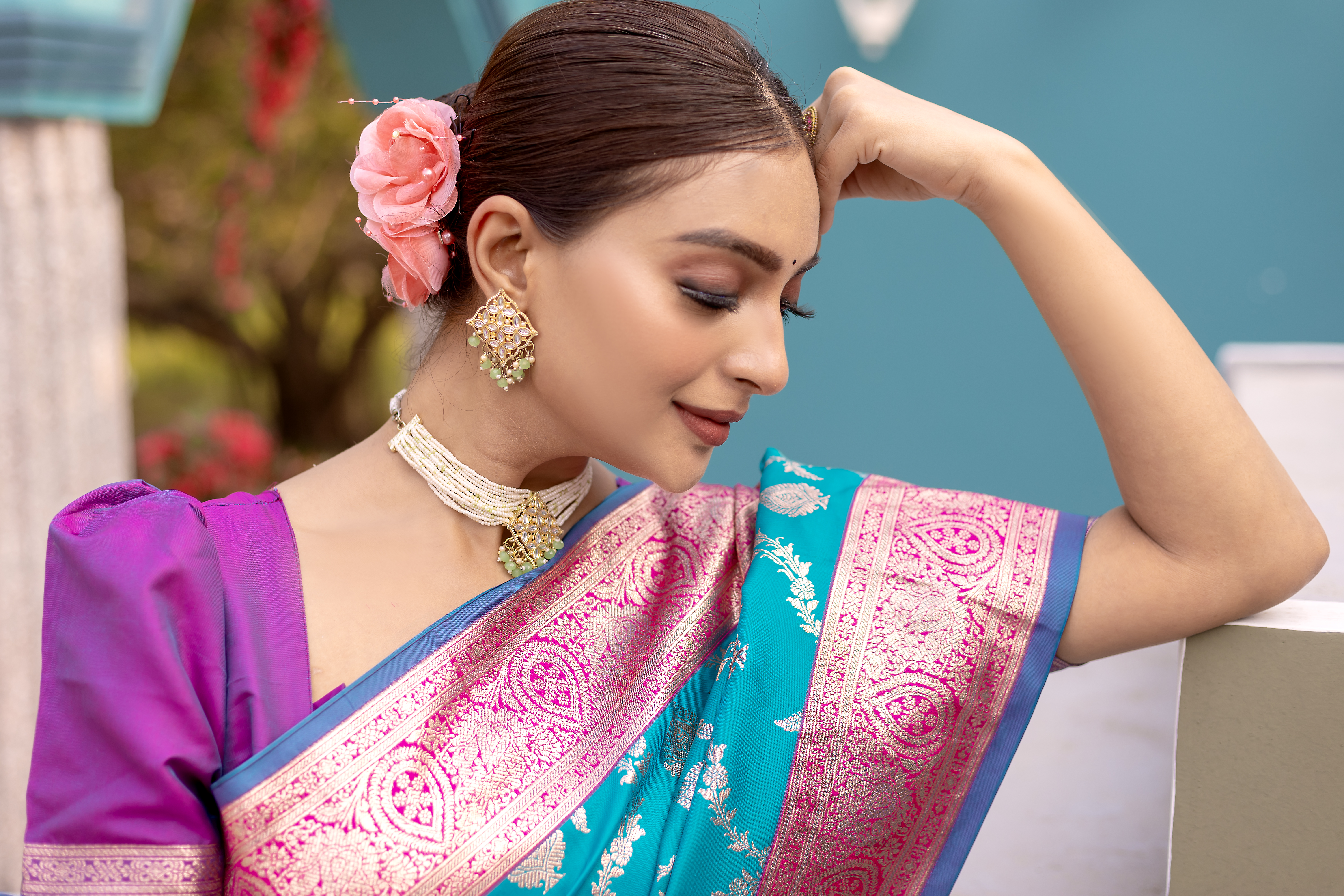 Enchanting Beauty in Blue, Pink, and Purple Banarasi Silk Saree