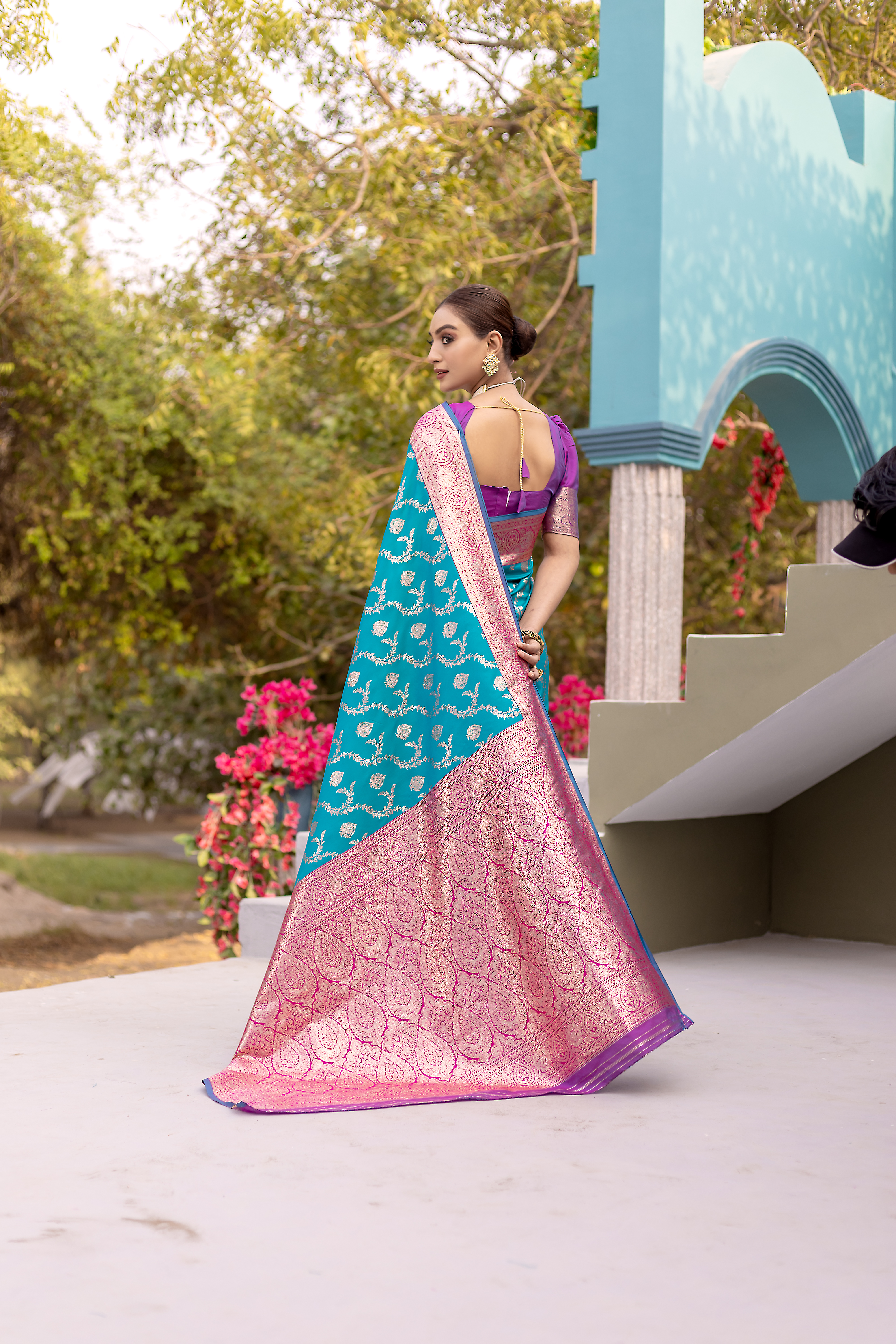 Enchanting Beauty in Blue, Pink, and Purple Banarasi Silk Saree