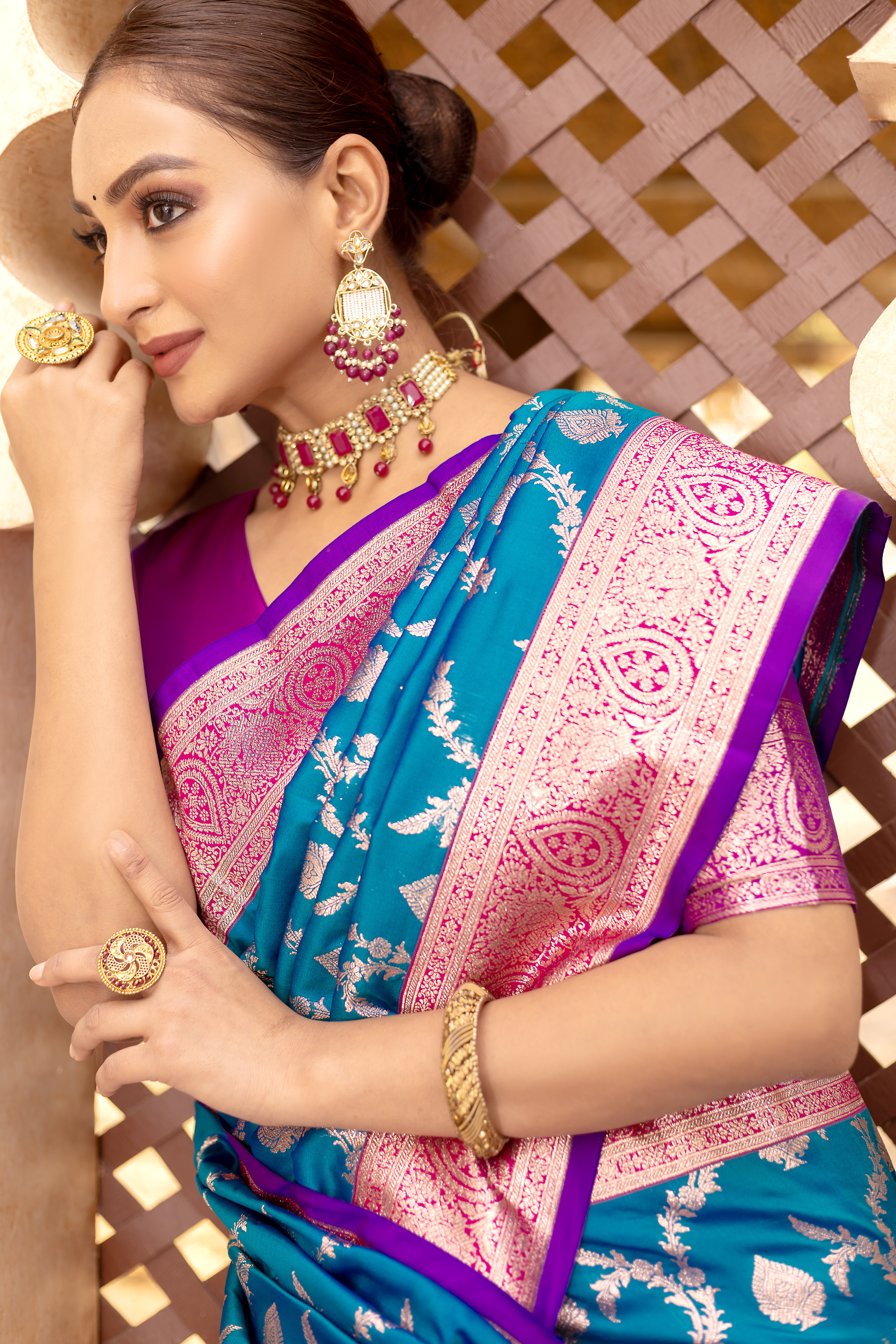 Graceful Splendor in Firozi Blue Banarasi Silk Saree