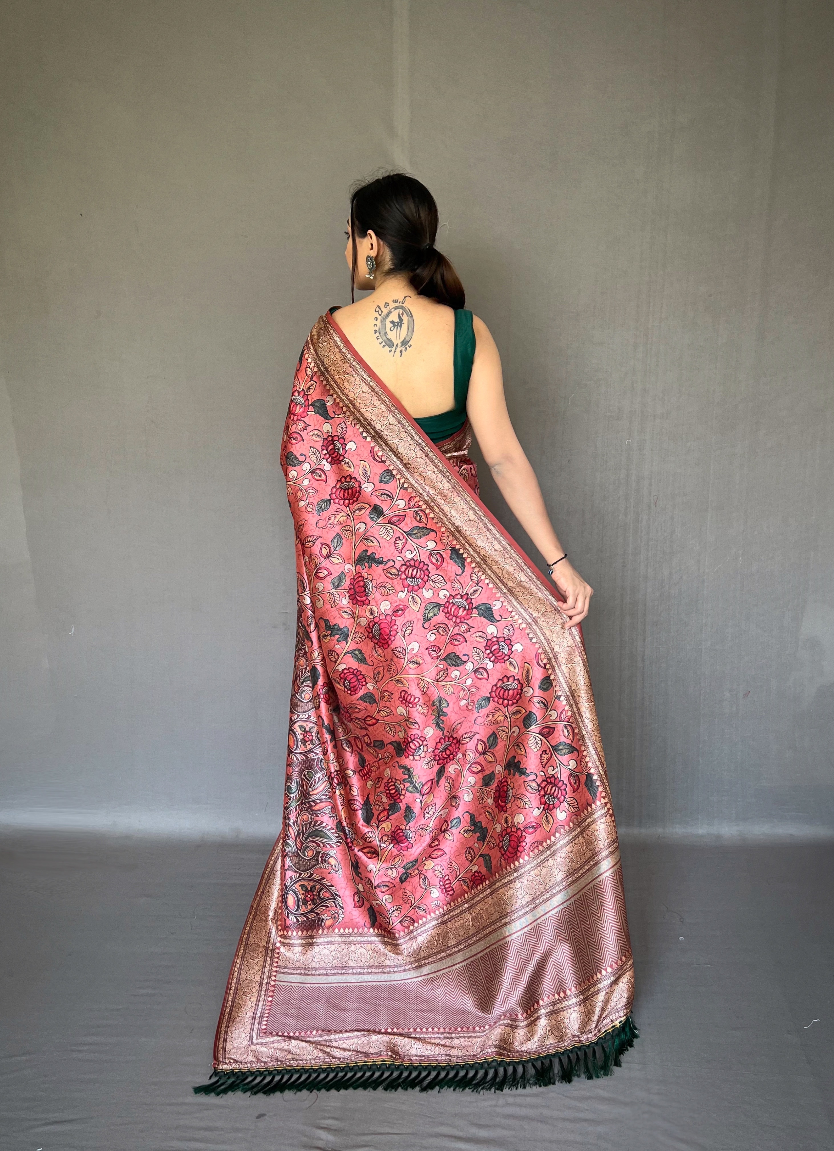 Ethereal Charm in Onion Pink Peach Soft Silk Kalamkari Saree