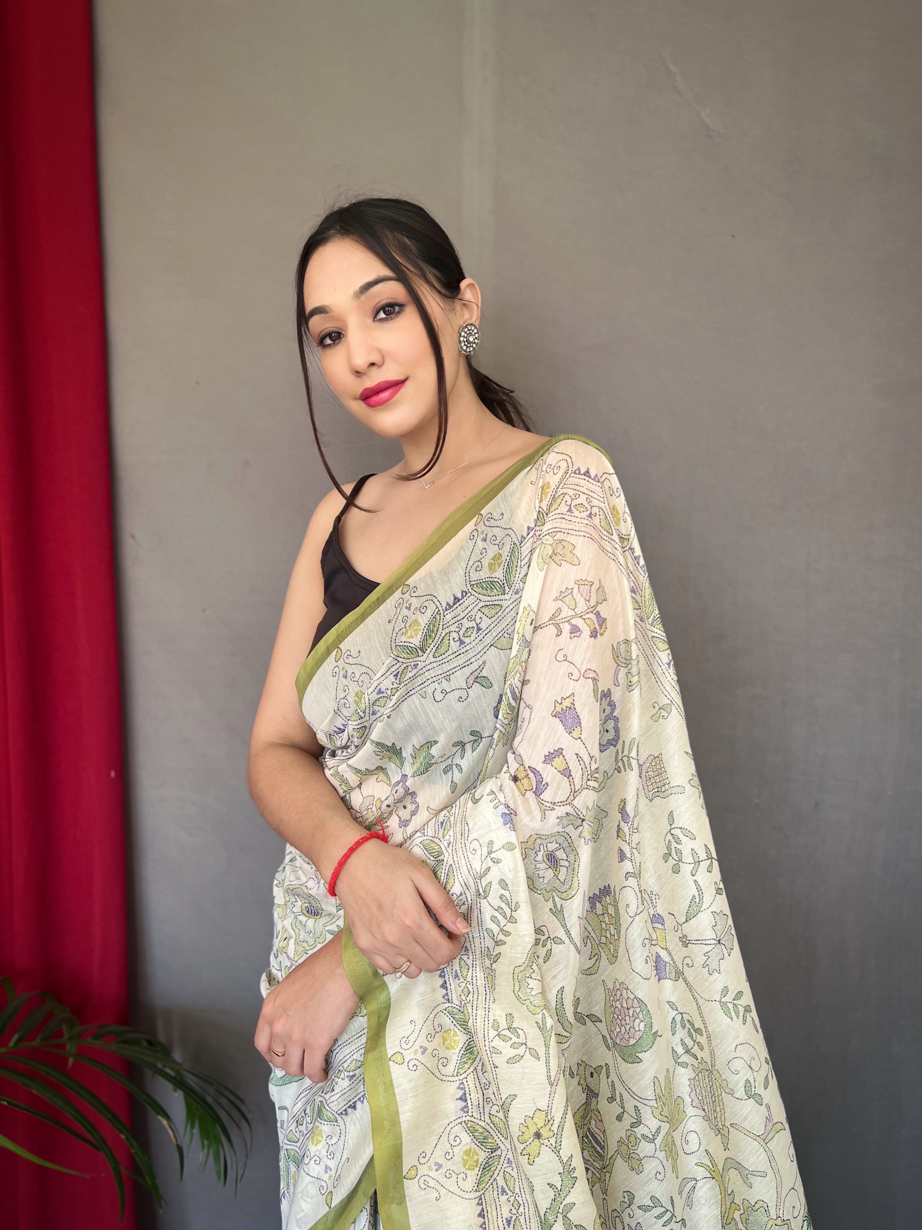 Refreshing Elegance in White Malai Cotton Printed Saree with Green Border