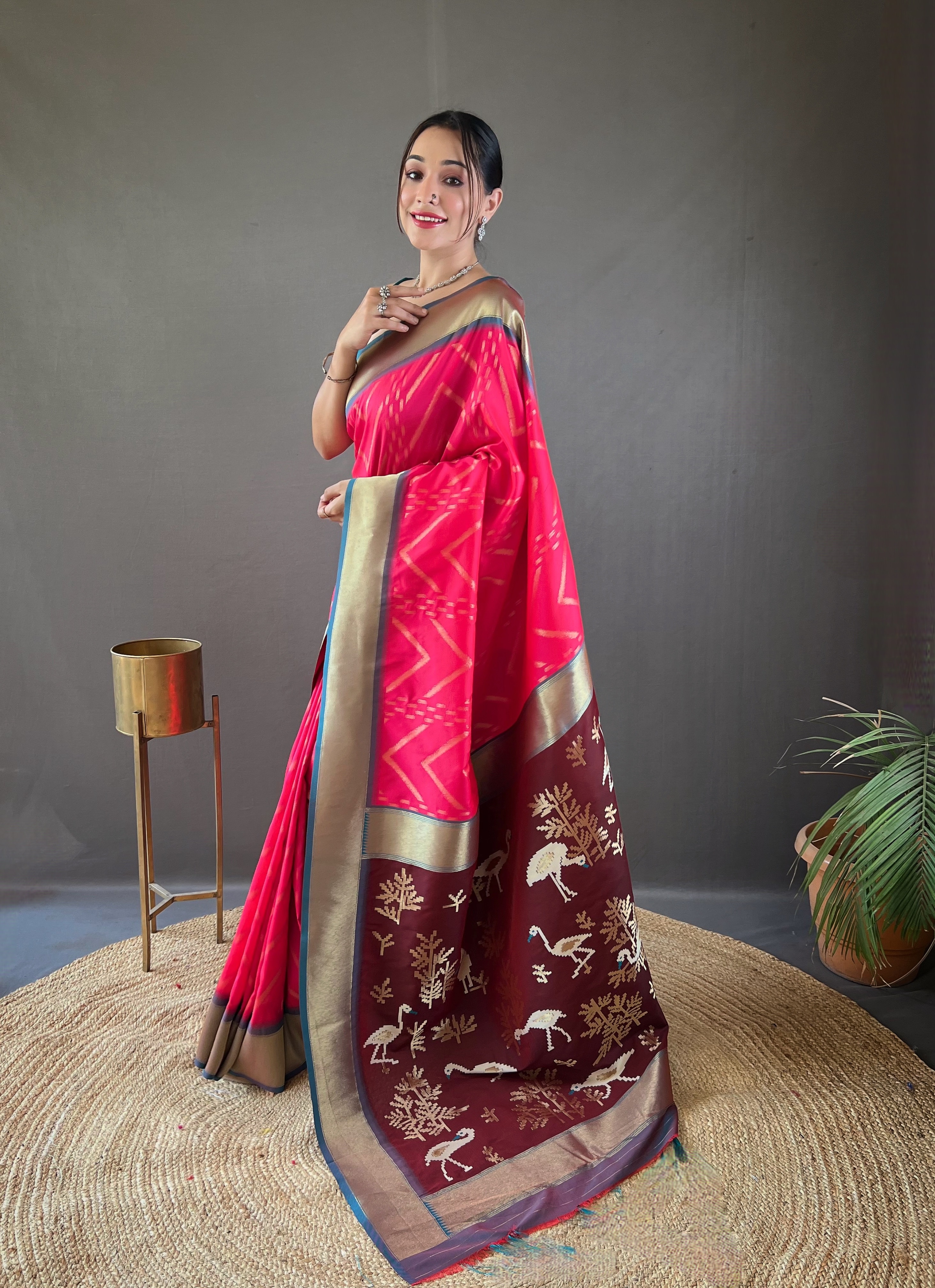 Step into refined sophistication with our Pink Soft Silk Saree