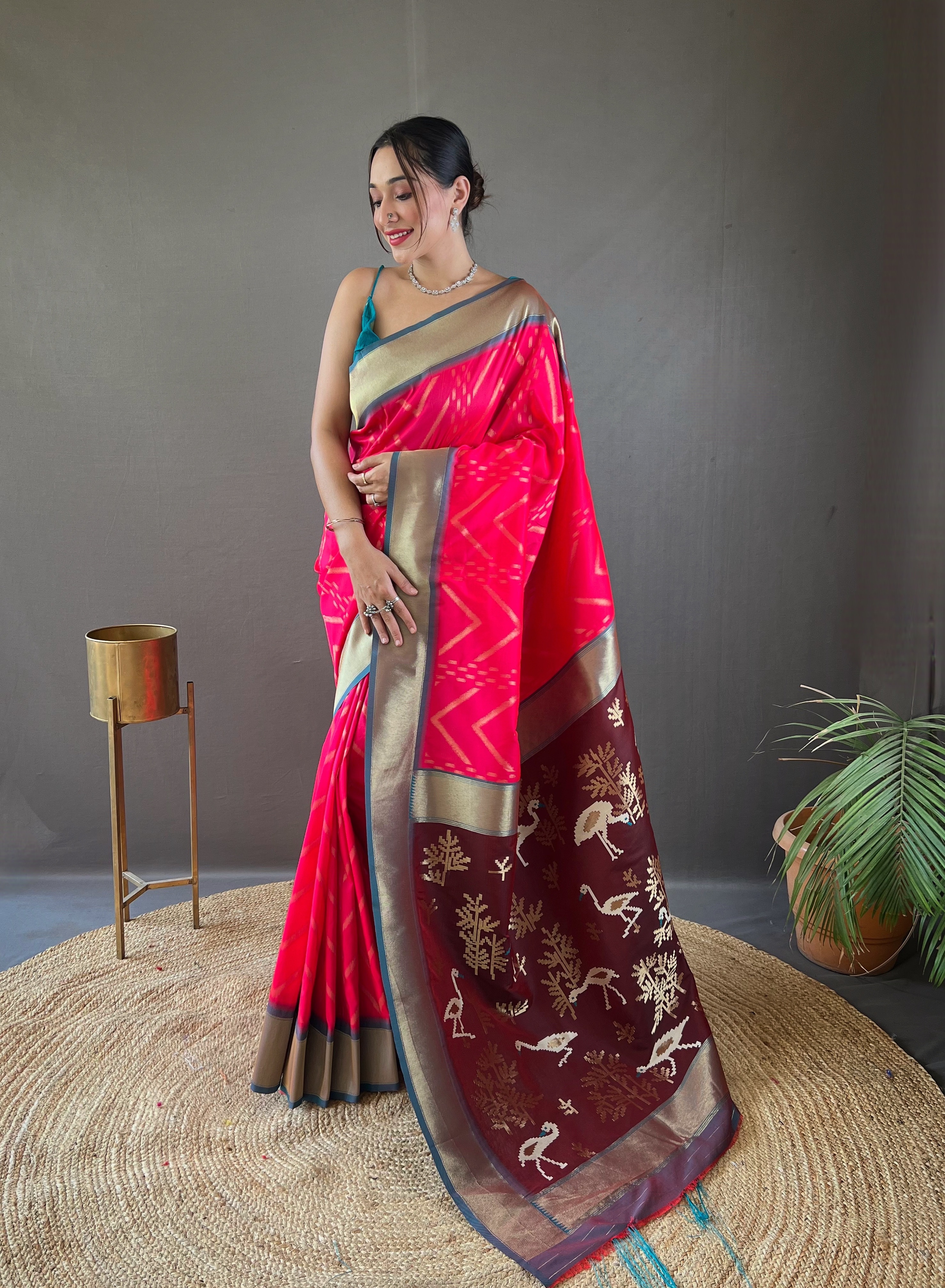 Step into refined sophistication with our Pink Soft Silk Saree