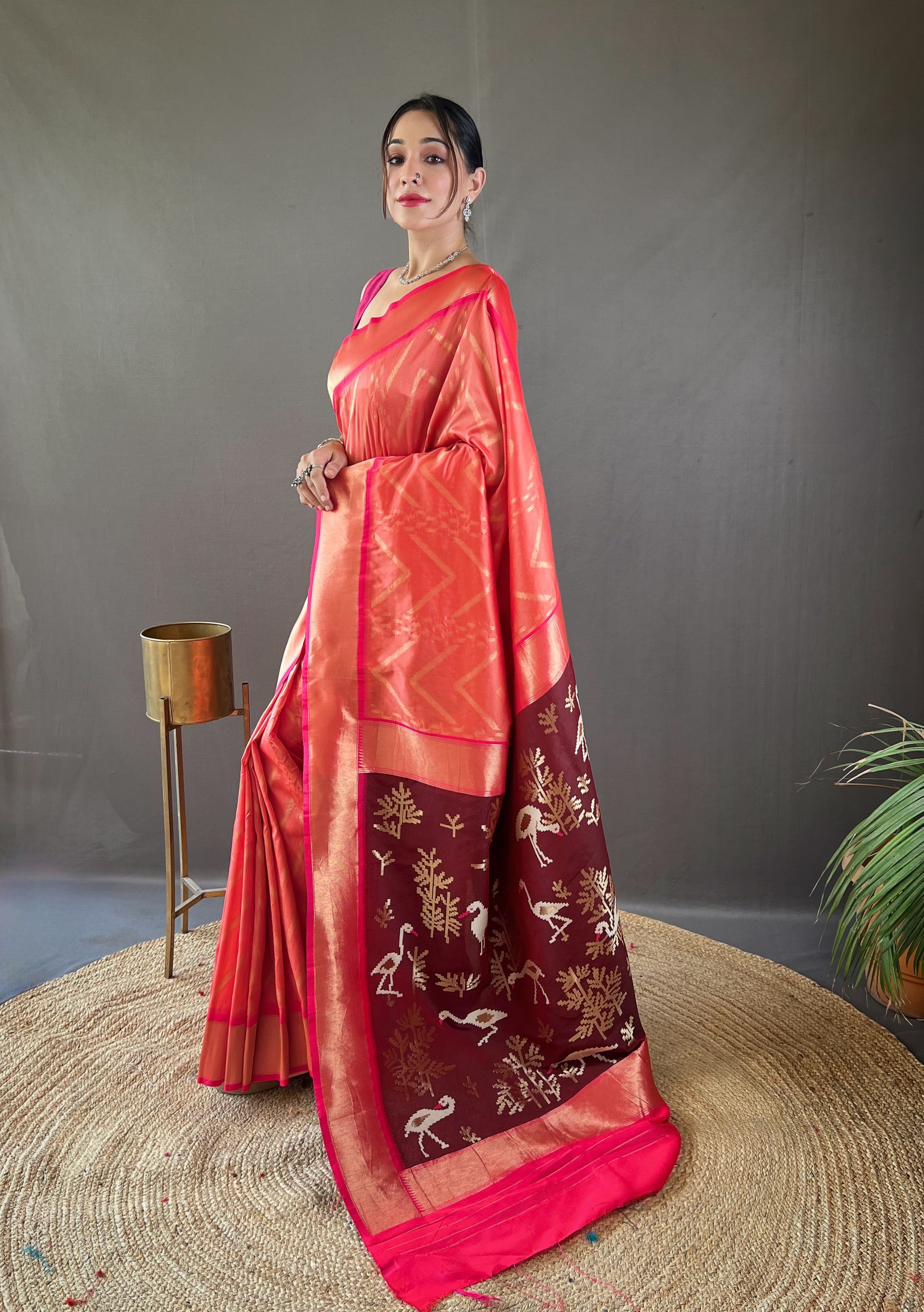 Graceful Elegance in Pink Soft Silk Saree with Deep Wine Pallu