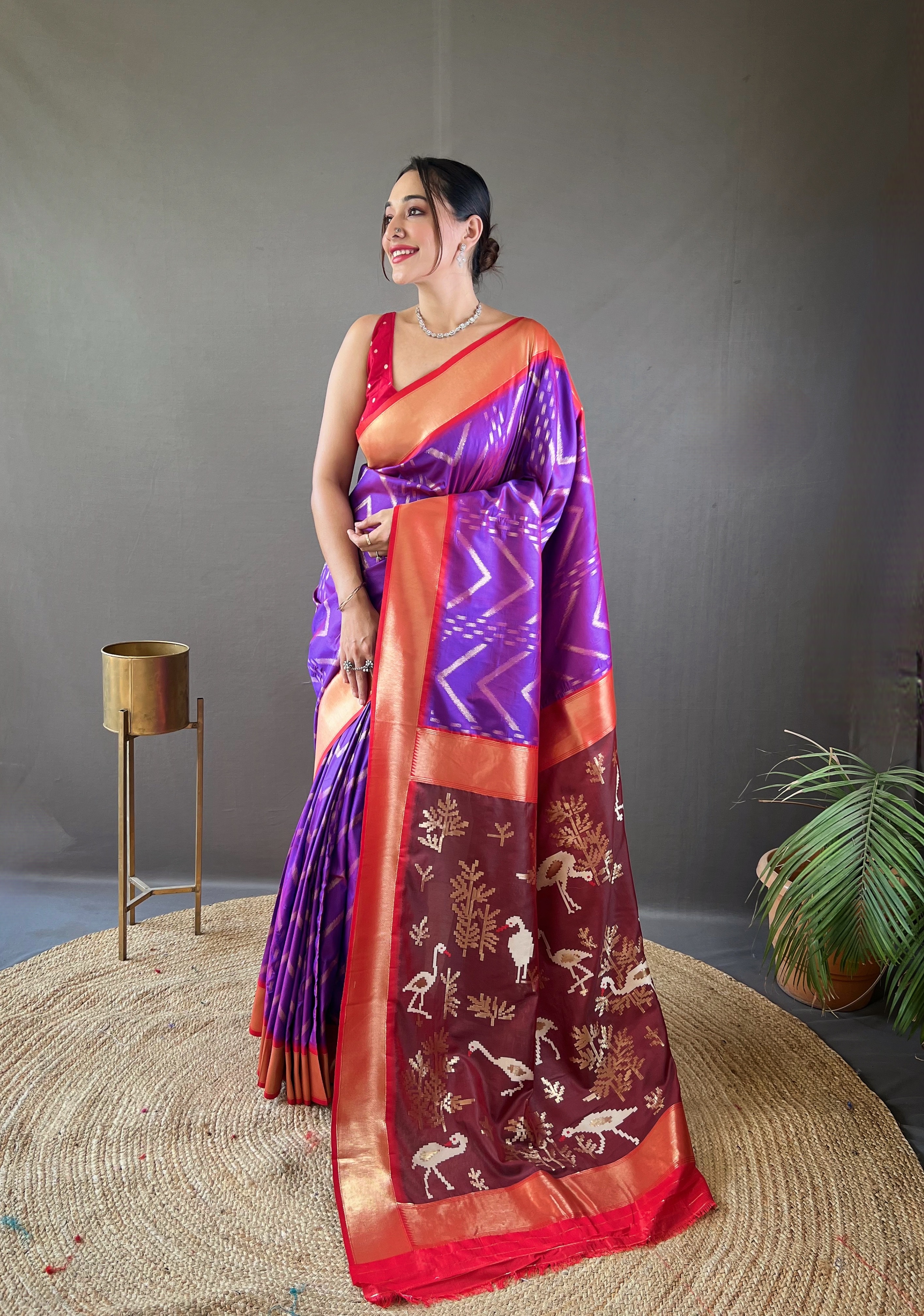Regal Elegance in Purple Soft Silk Saree with Deep Wine Pallu