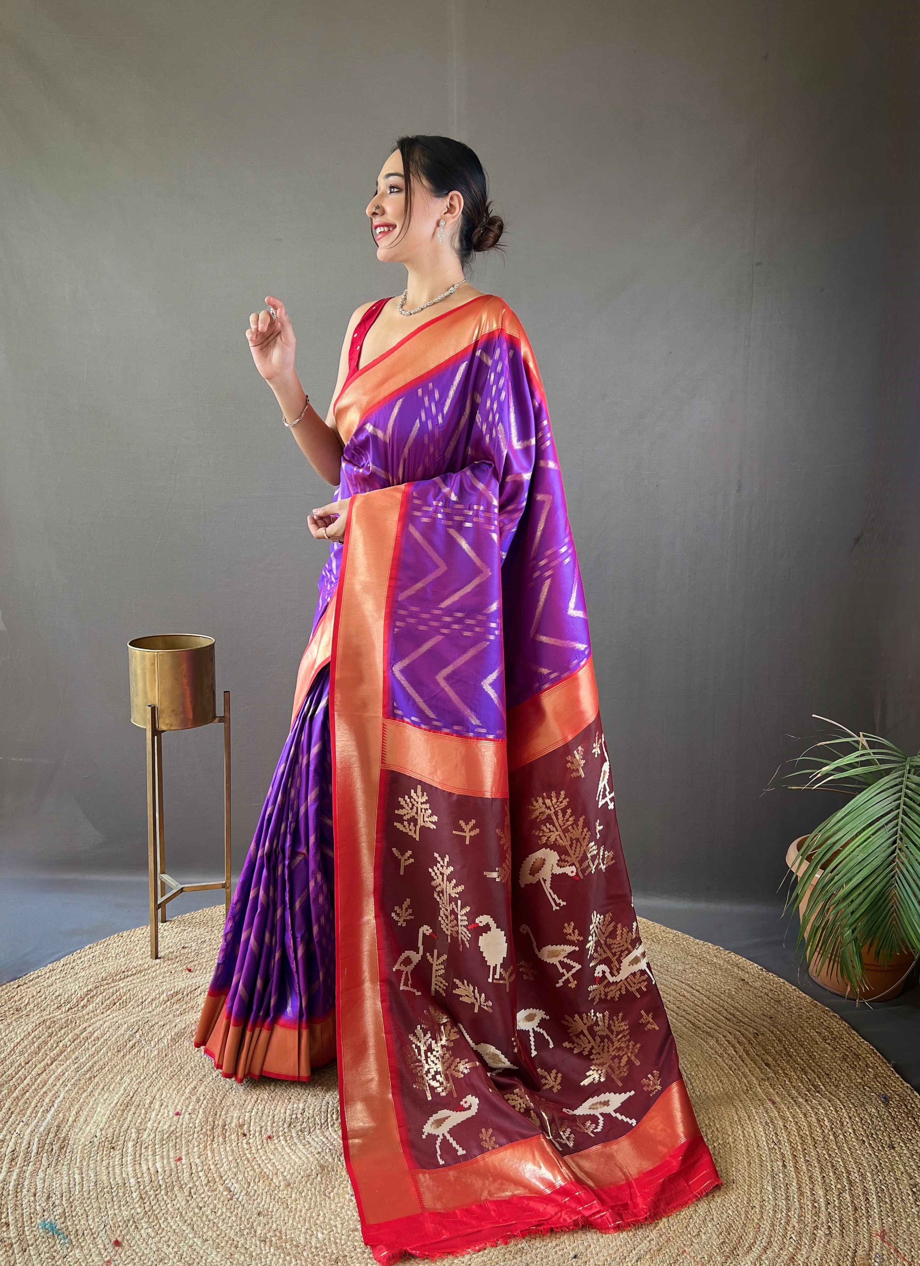 Regal Elegance in Purple Soft Silk Saree with Deep Wine Pallu