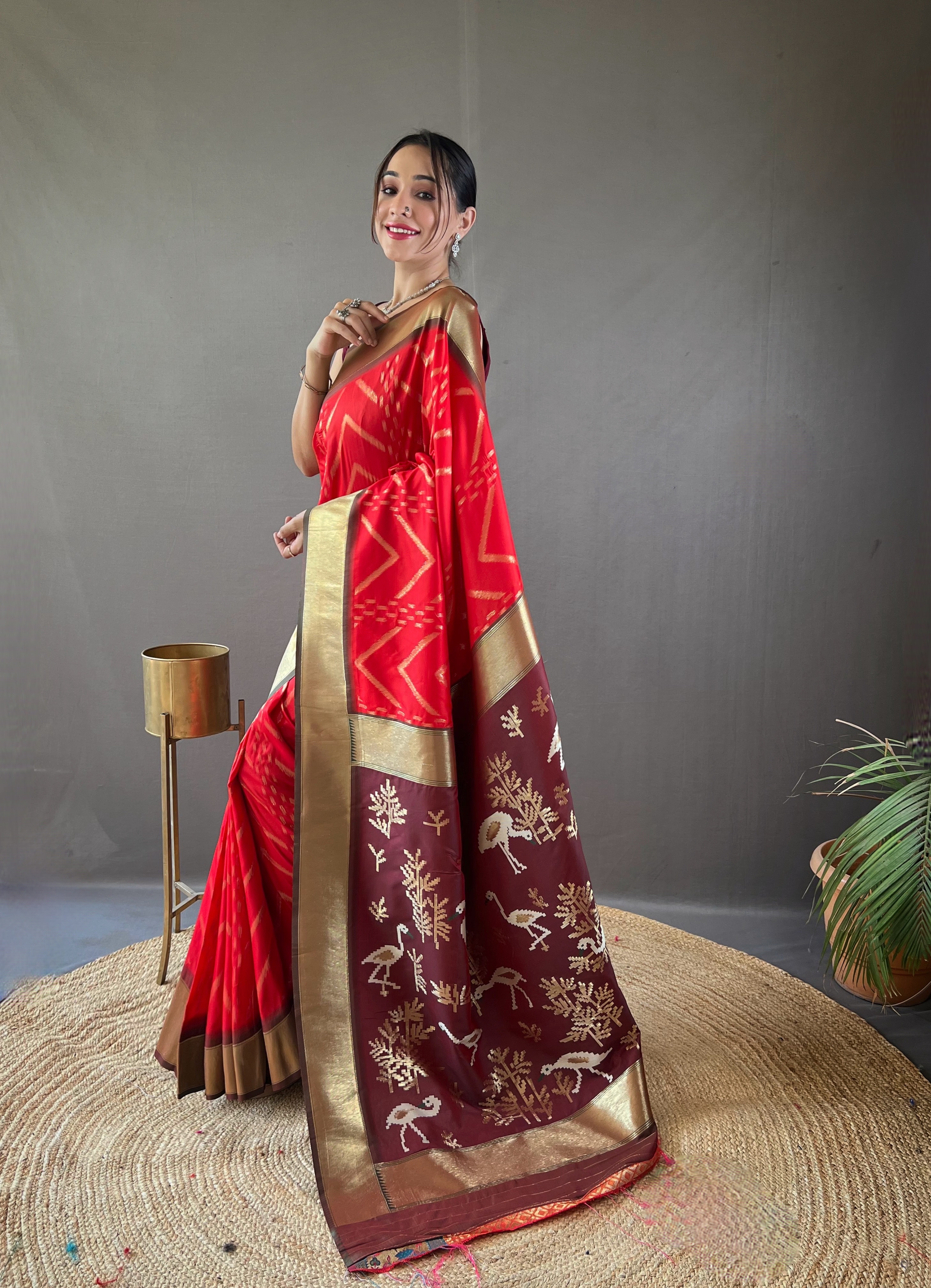 Opulent Elegance in Red Soft Silk Saree with Deep Wine Pallu & Golden Zari Weaving