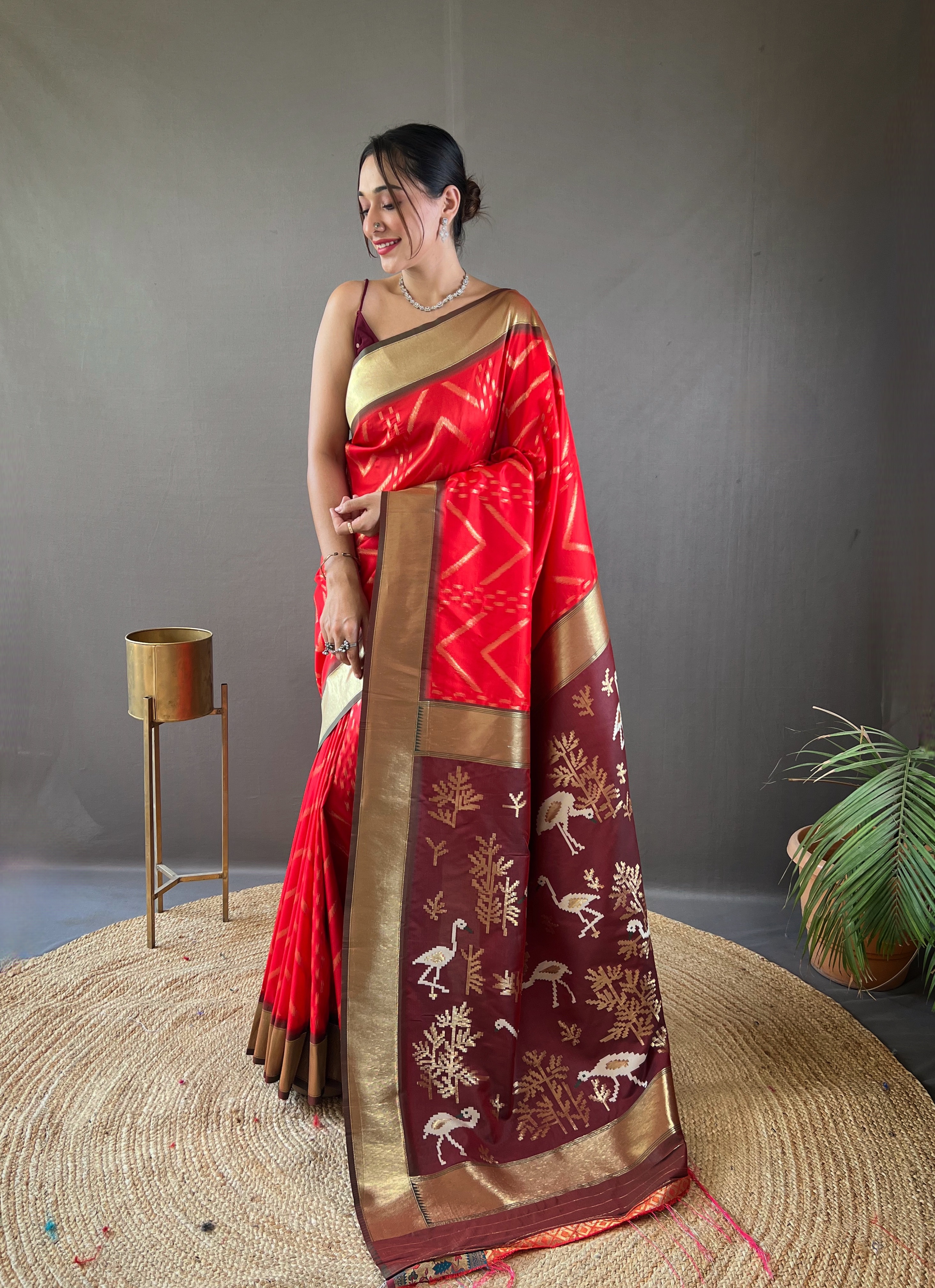 Opulent Elegance in Red Soft Silk Saree with Deep Wine Pallu & Golden Zari Weaving