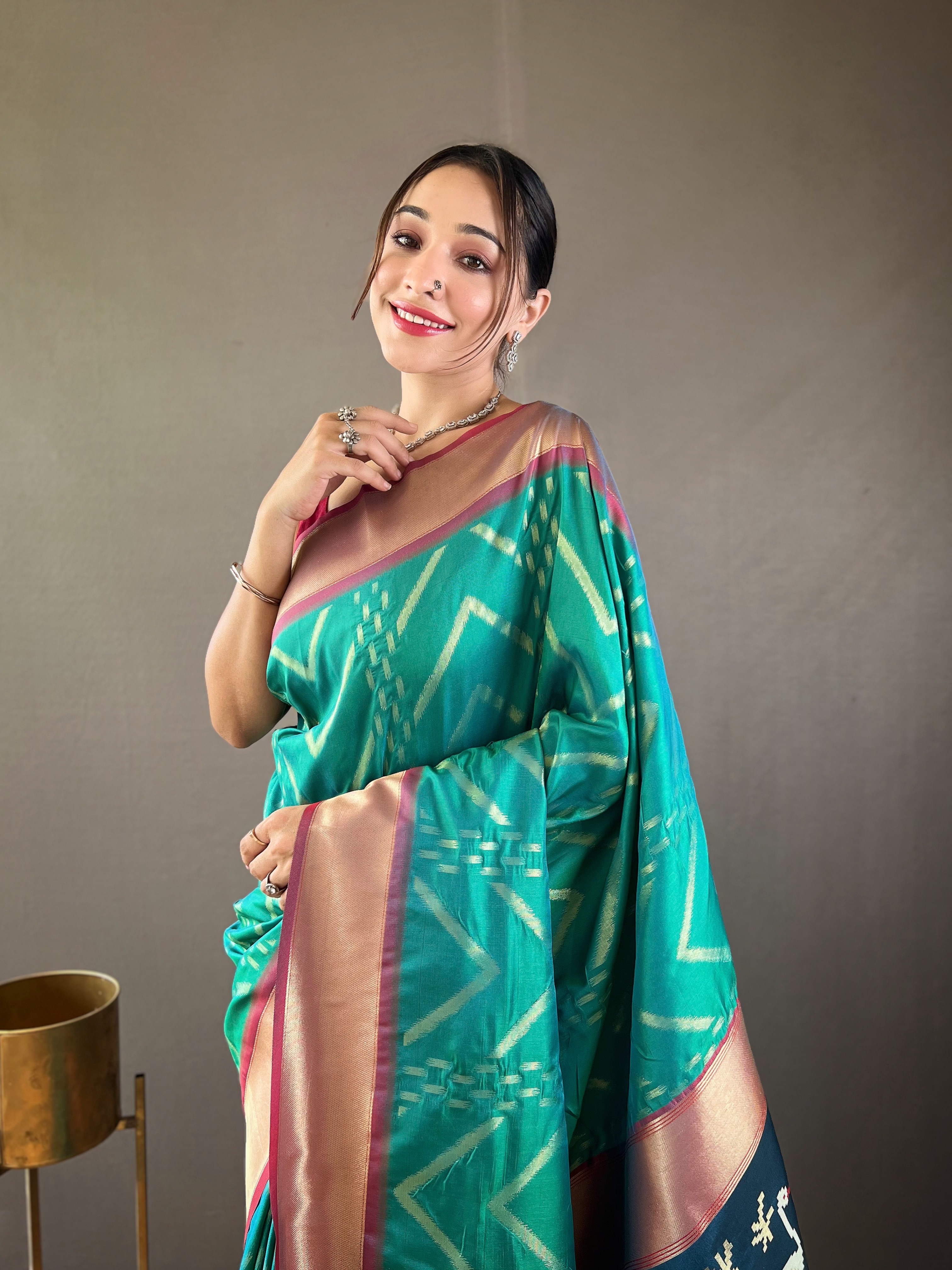 Graceful Charm in Sea Green Soft Silk Saree with Intricate Weaving