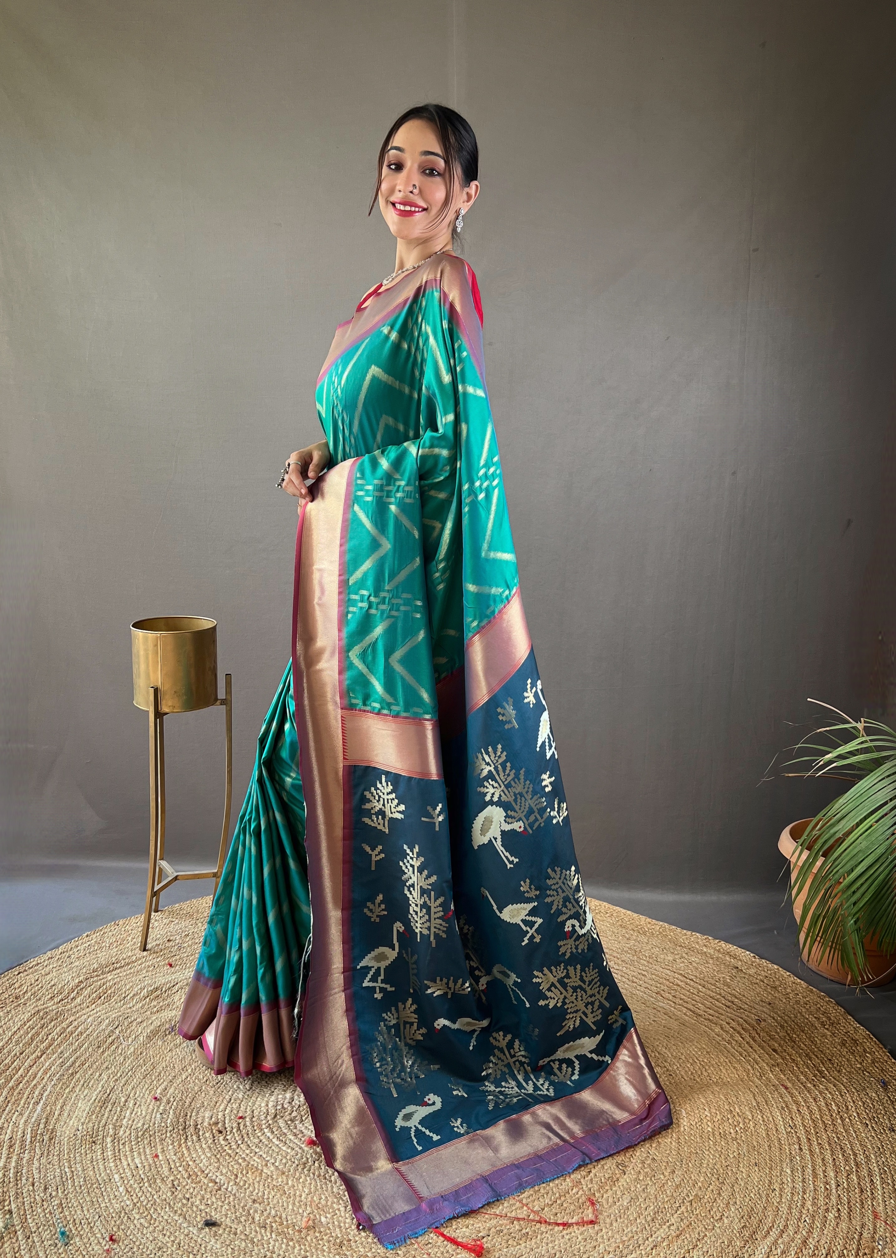Graceful Charm in Sea Green Soft Silk Saree with Intricate Weaving
