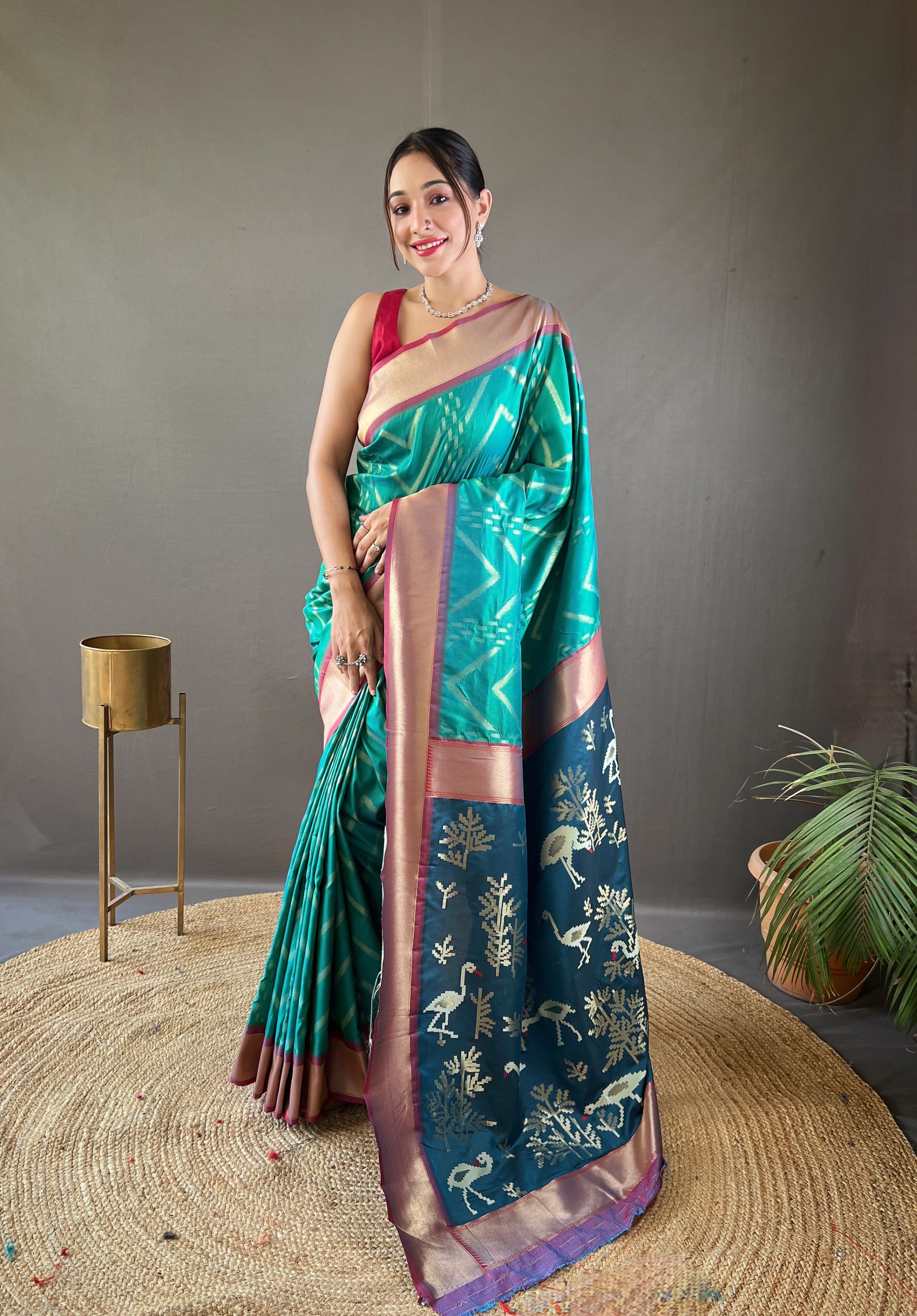 Graceful Charm in Sea Green Soft Silk Saree with Intricate Weaving