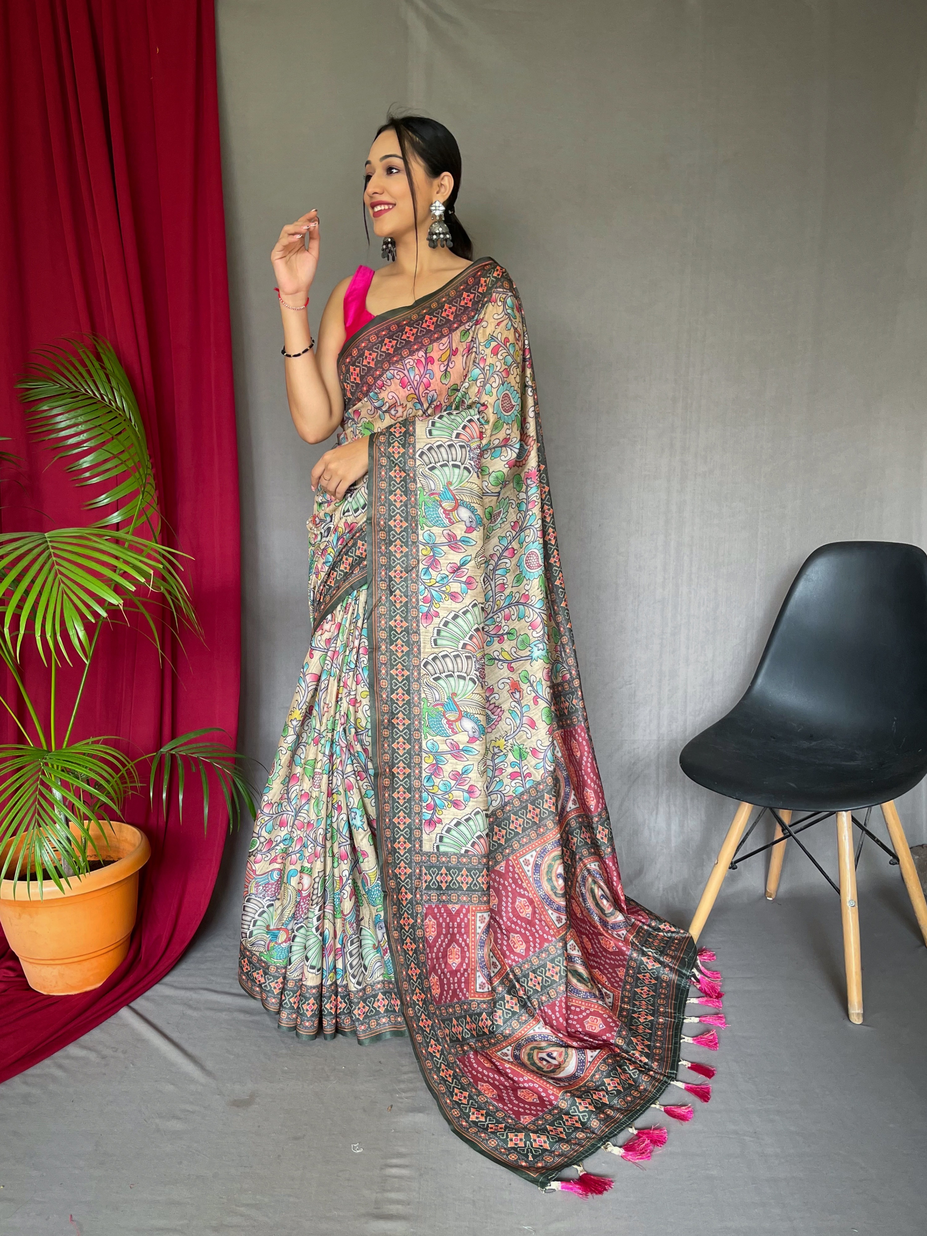 Celebrate tradition with a contemporary twist in our Multi-Colour Malai Cotton Saree