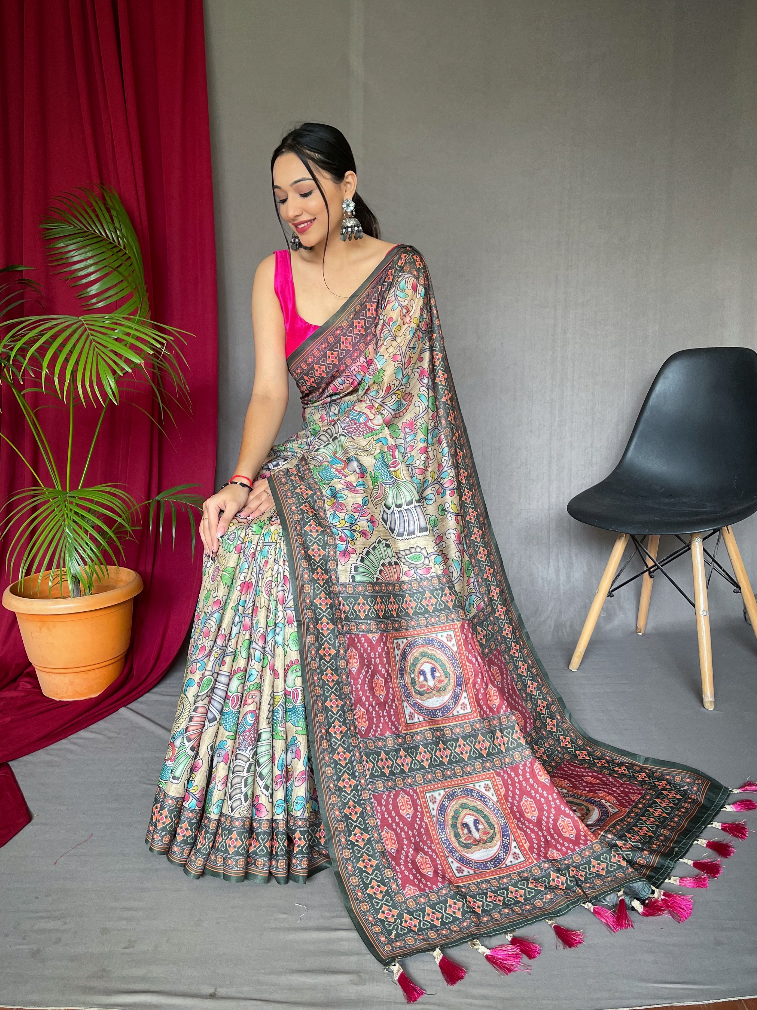 Celebrate tradition with a contemporary twist in our Multi-Colour Malai Cotton Saree