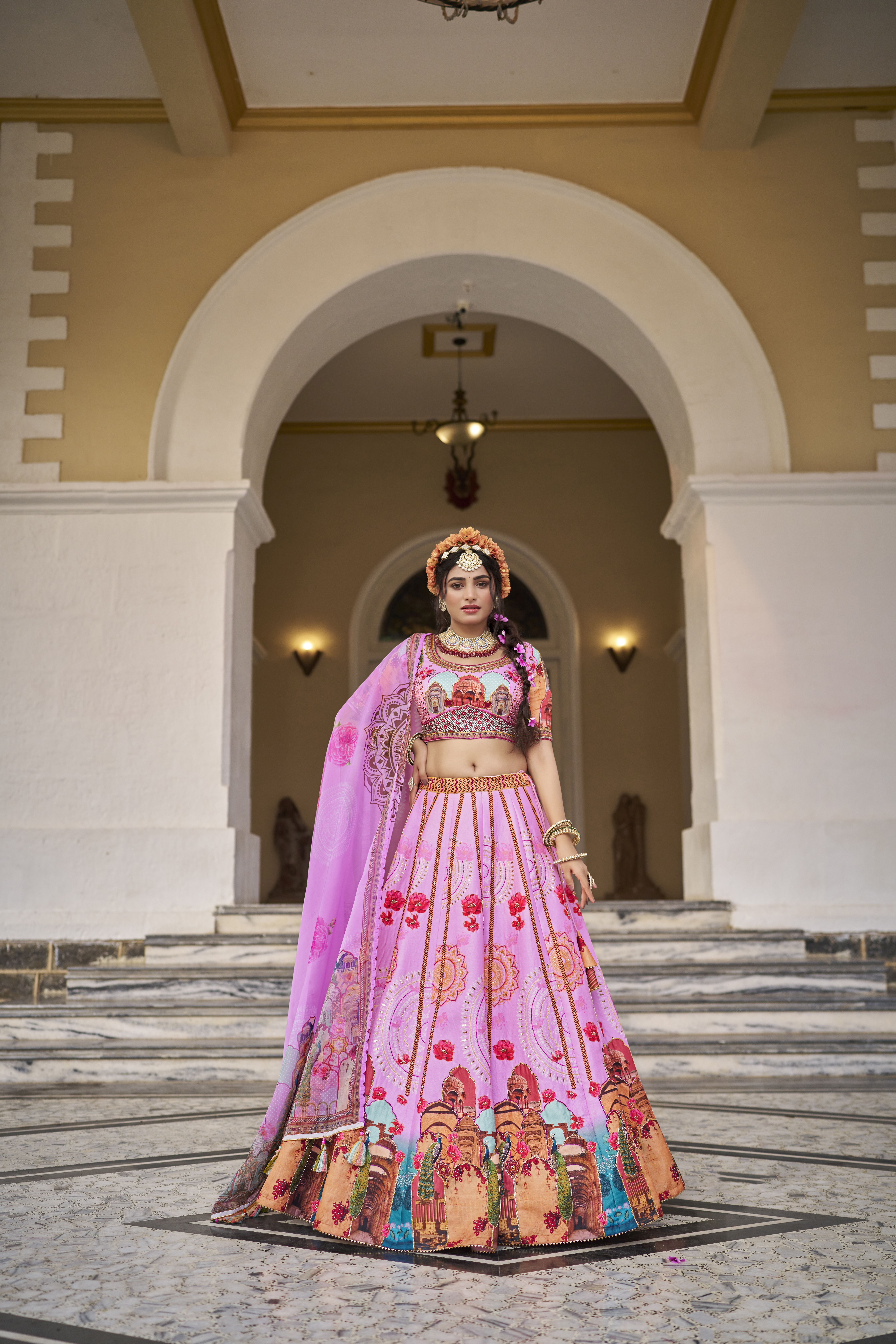 Pink Designer Printed Lehenga with Heavy Handwork