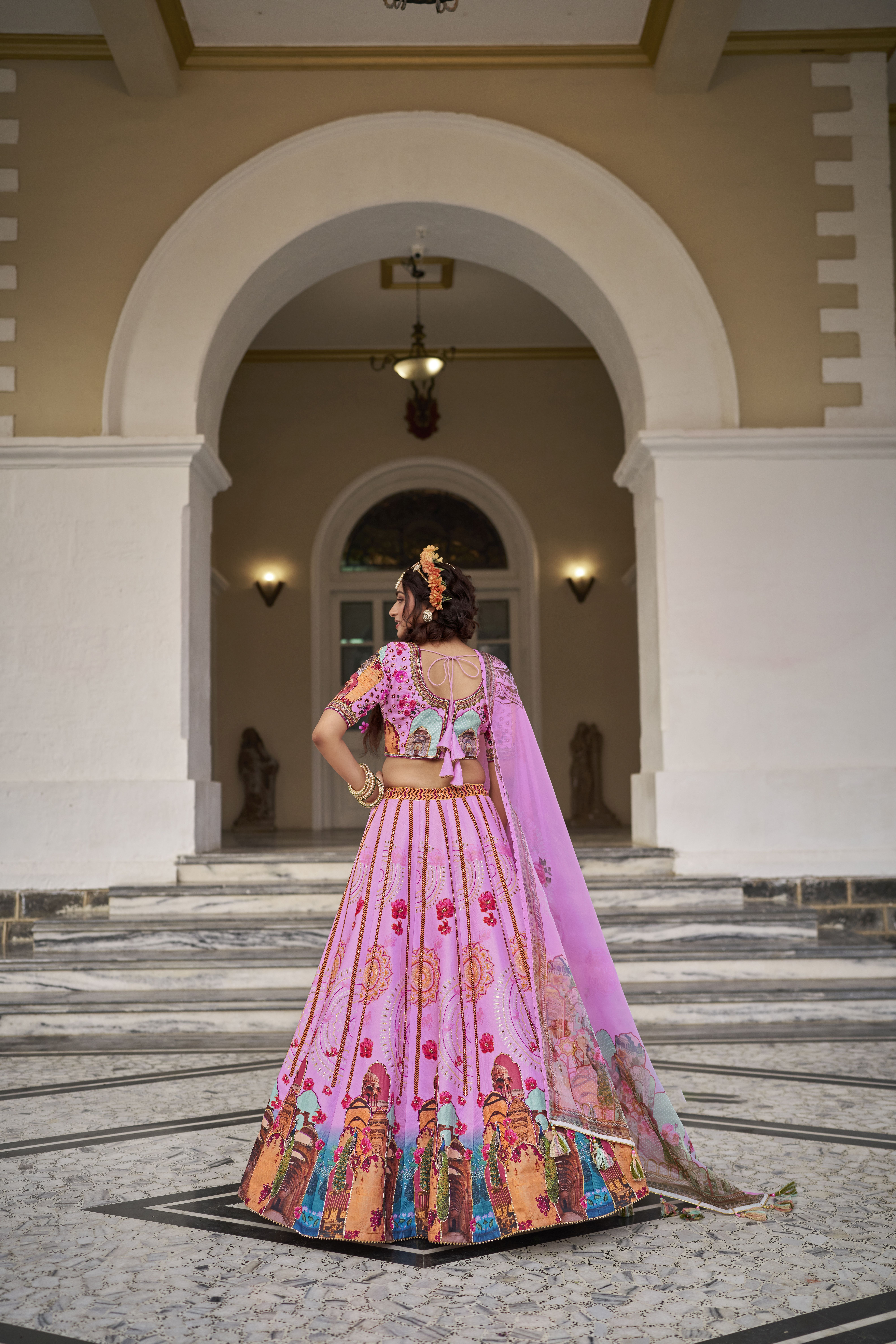 Pink Designer Printed Lehenga with Heavy Handwork