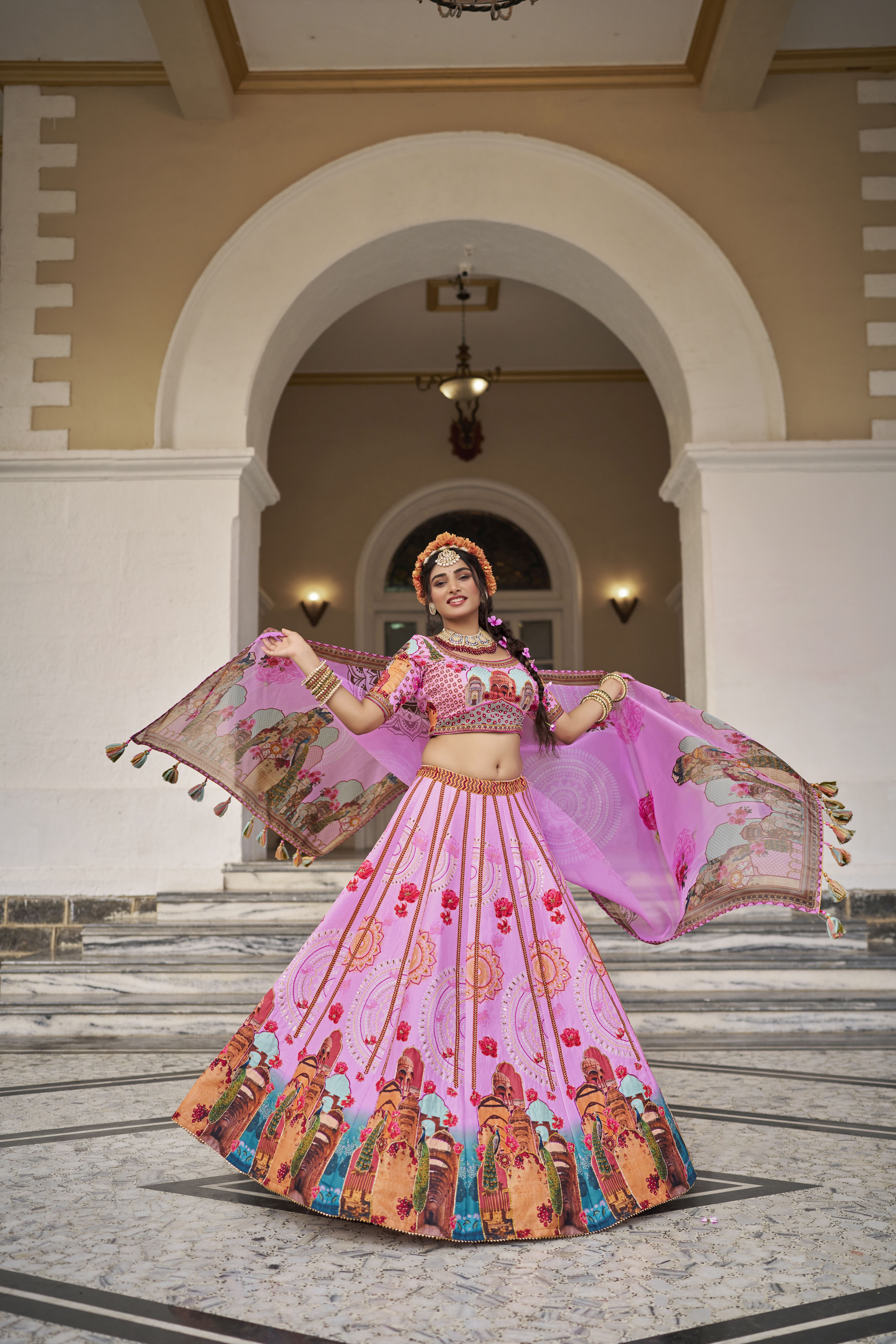 Pink Designer Printed Lehenga with Heavy Handwork