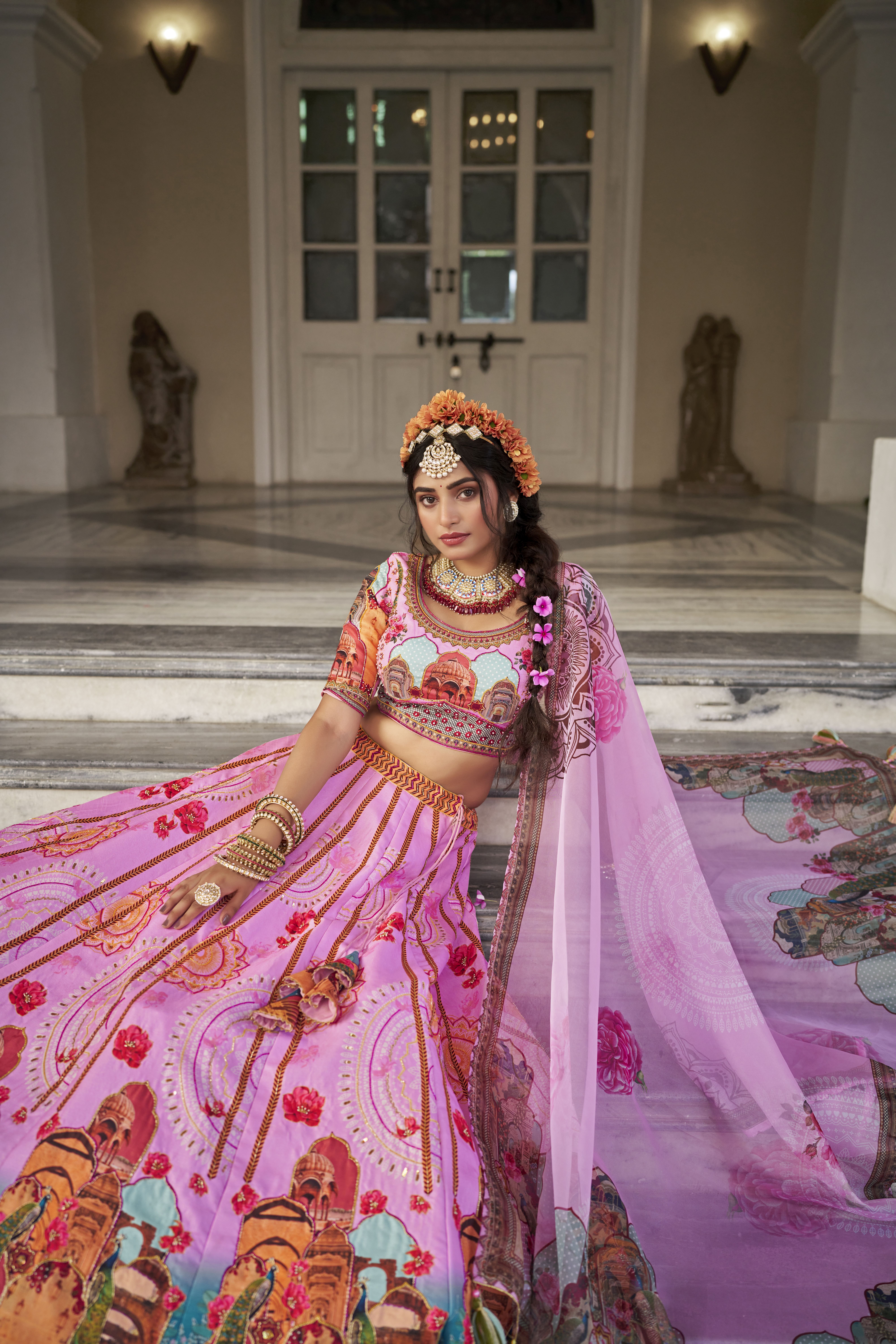 Pink Designer Printed Lehenga with Heavy Handwork