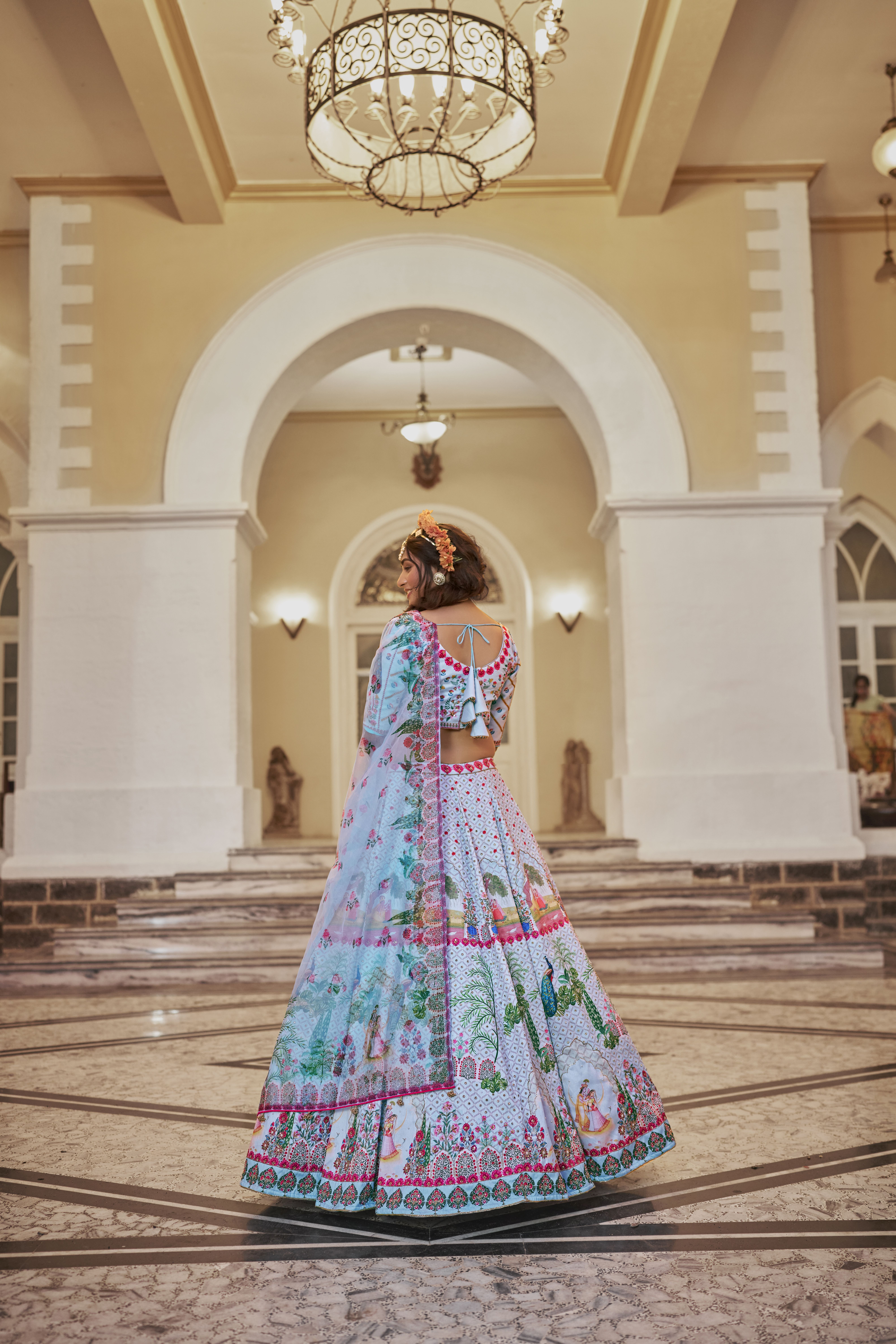 Sea Green Designer Lehenga with Matching Blouse Gujarat Inspired Prints & Heavy Handwork