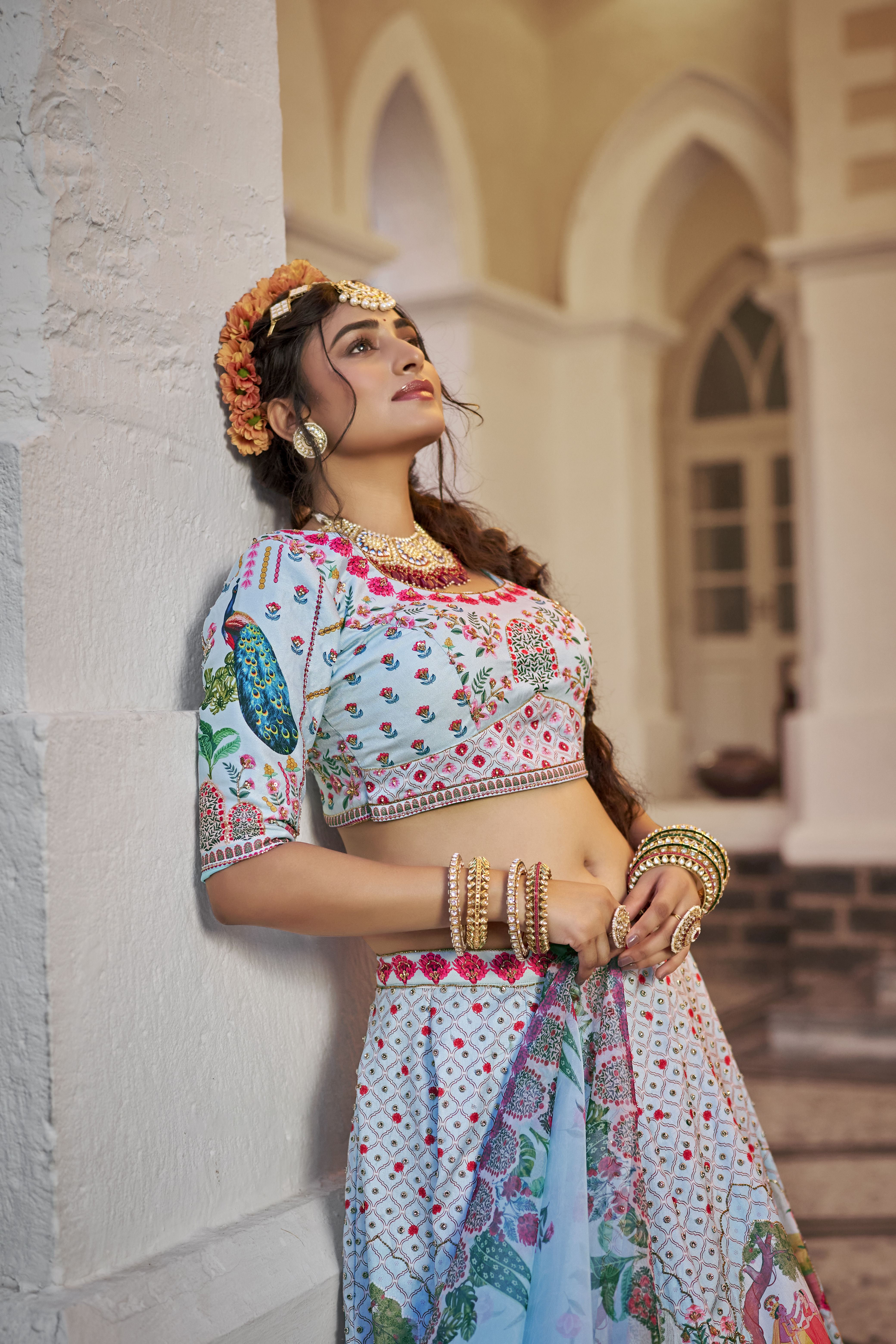 Sea Green Designer Lehenga with Matching Blouse Gujarat Inspired Prints & Heavy Handwork