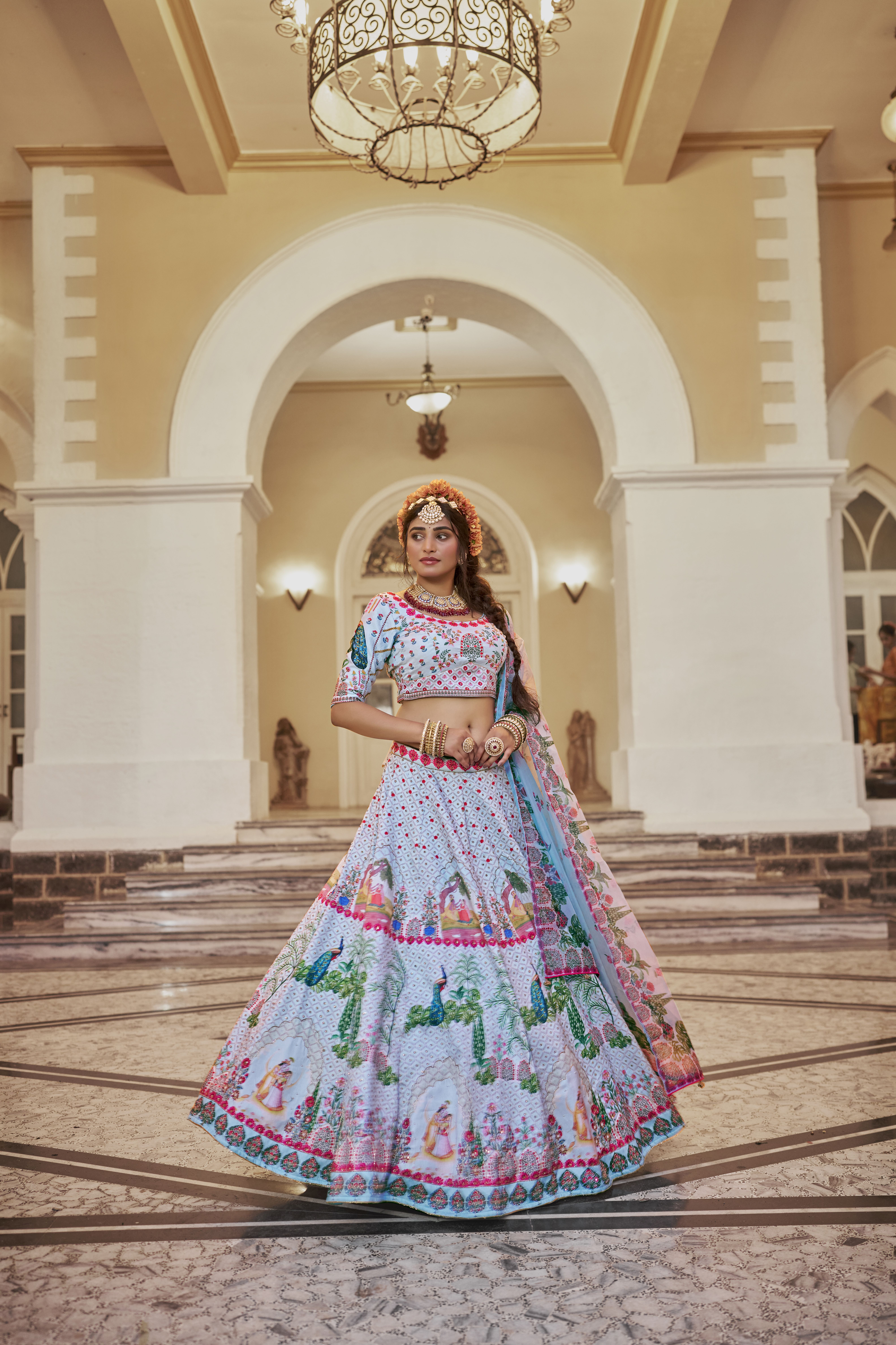 Sea Green Designer Lehenga with Matching Blouse Gujarat Inspired Prints & Heavy Handwork