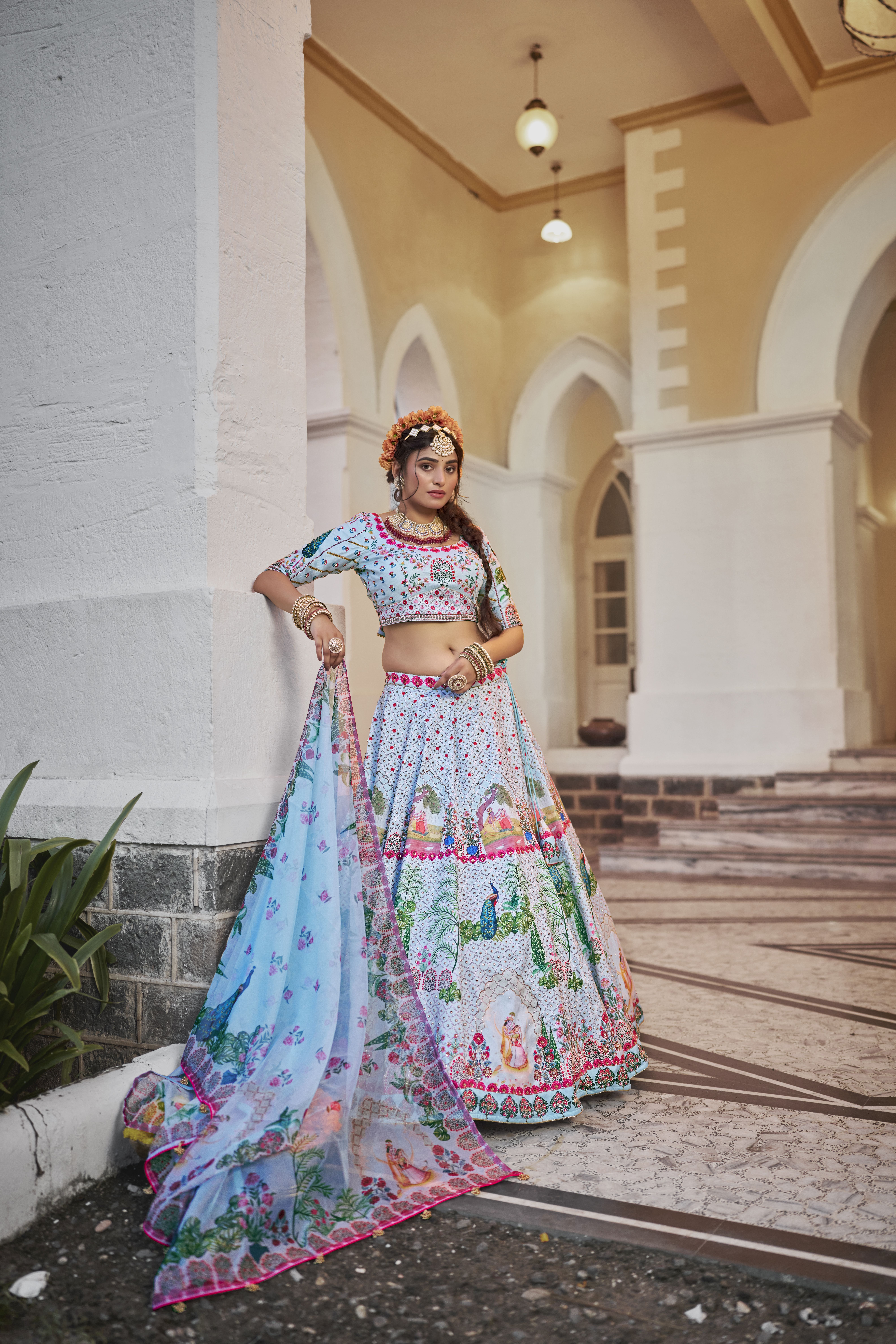 Sea Green Designer Lehenga with Matching Blouse Gujarat Inspired Prints & Heavy Handwork