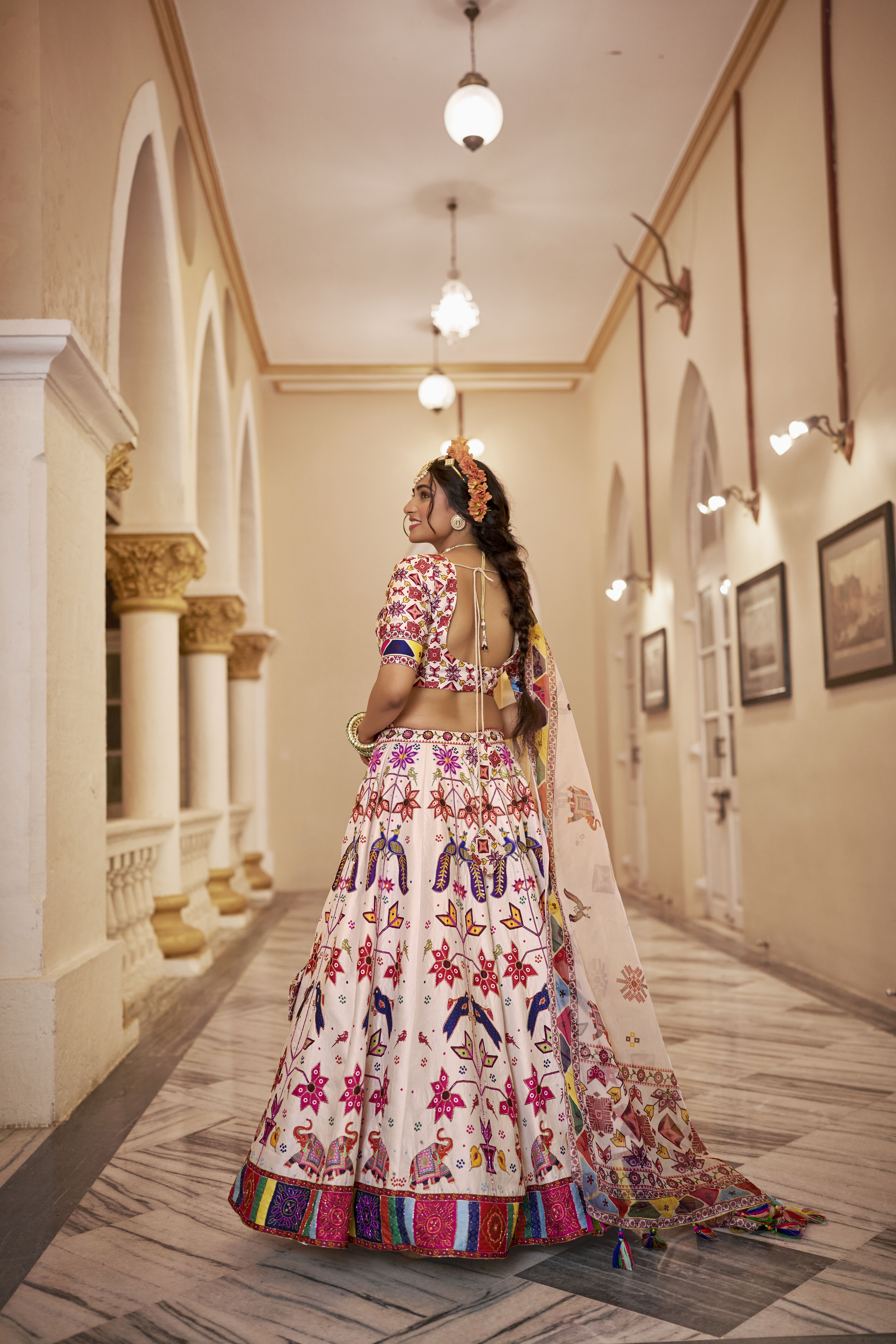 Off-White Designer Lehenga with Matching Blouse and Organza Dupatta