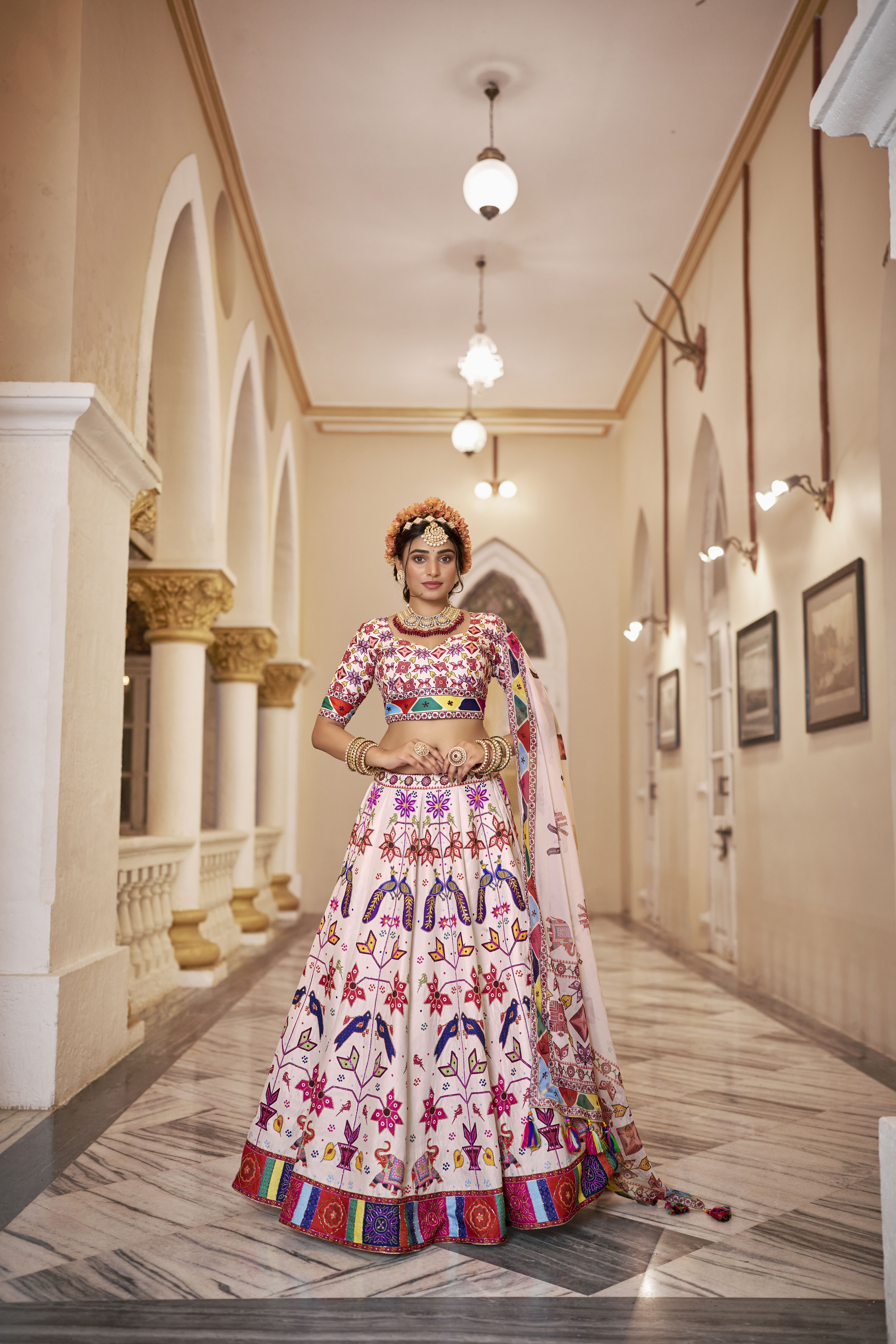 Off-White Designer Lehenga with Matching Blouse and Organza Dupatta