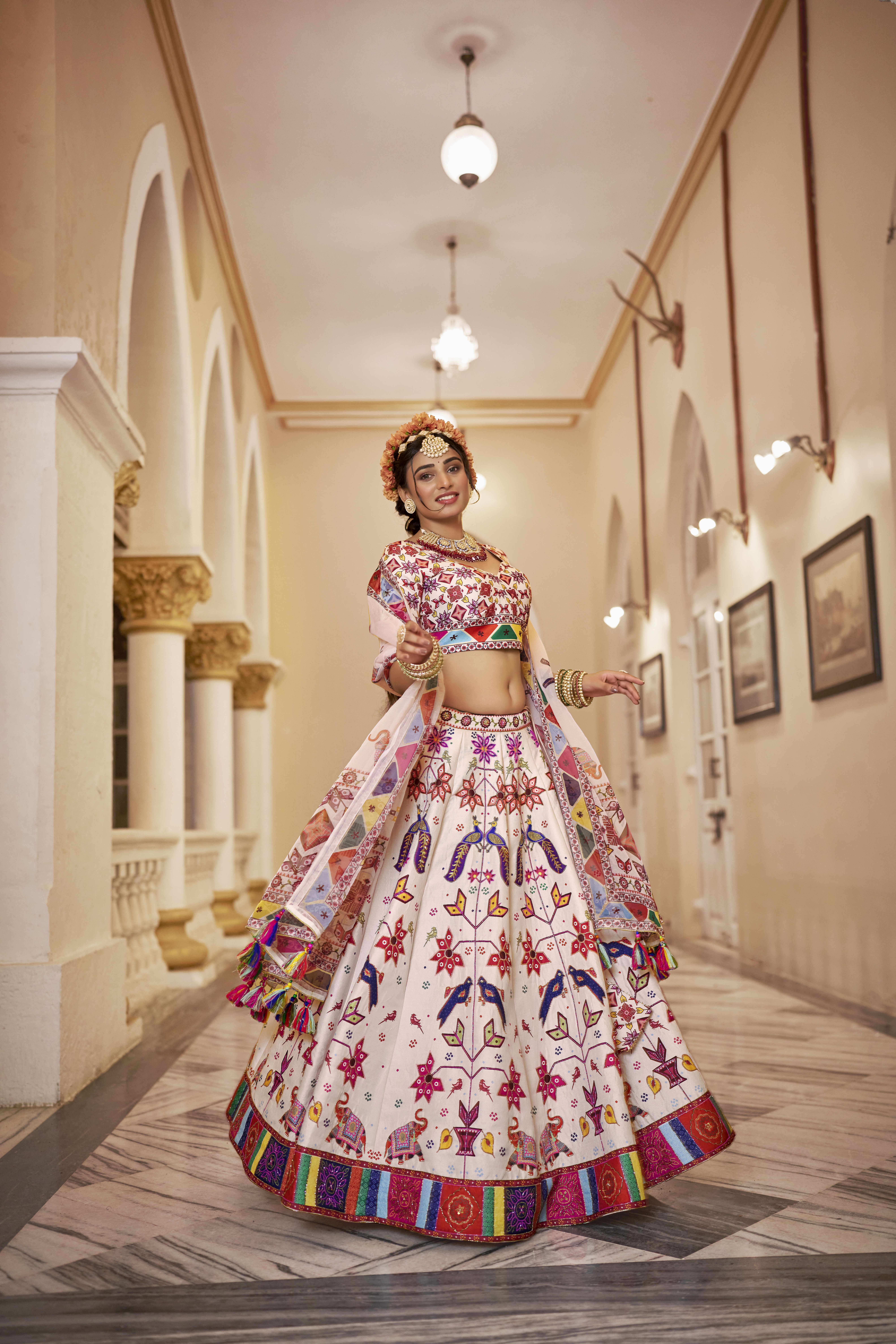 Off-White Designer Lehenga with Matching Blouse and Organza Dupatta