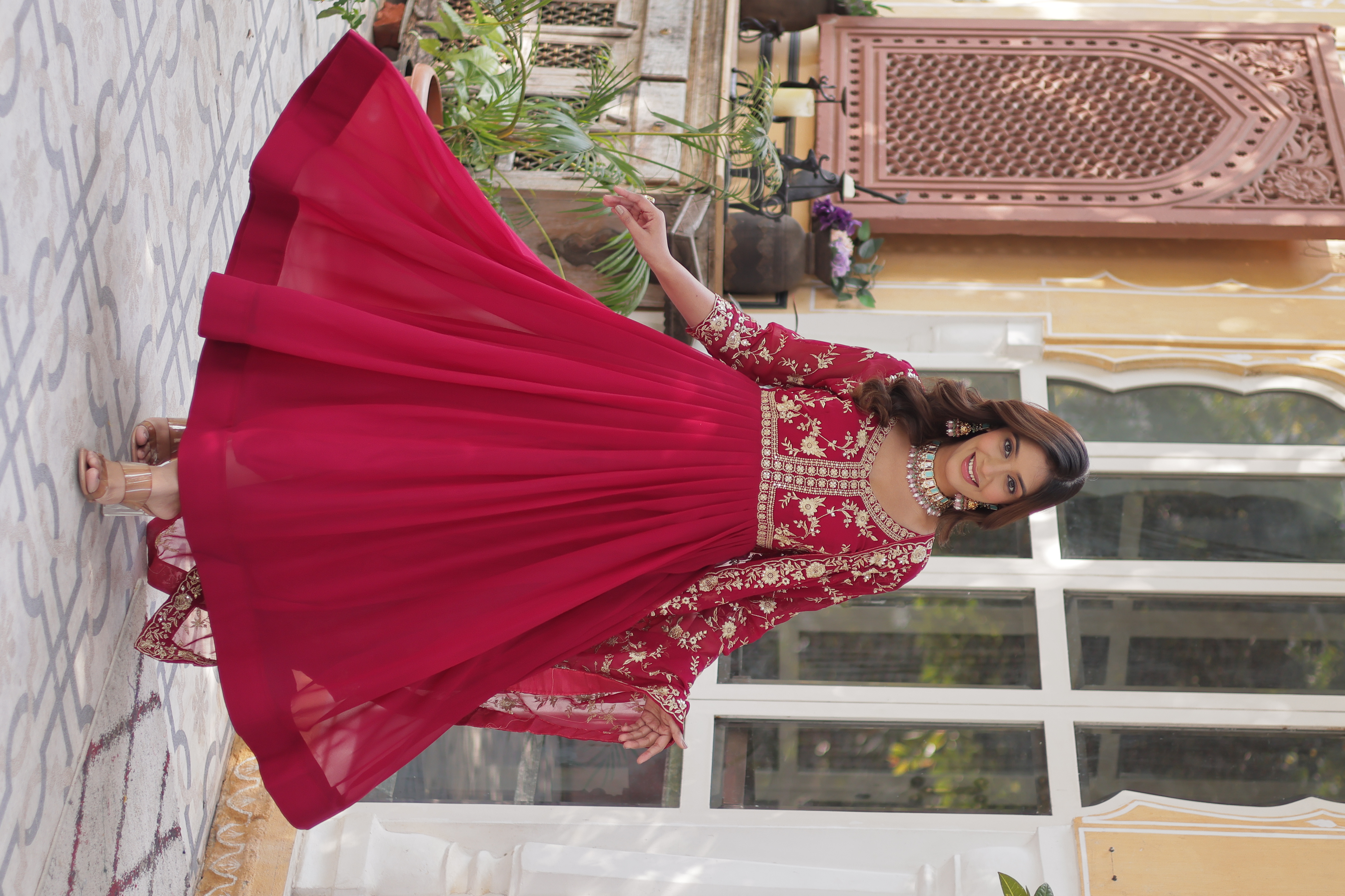 Step into effortless grace with this Pink Faux Georgette Salwar Kameez