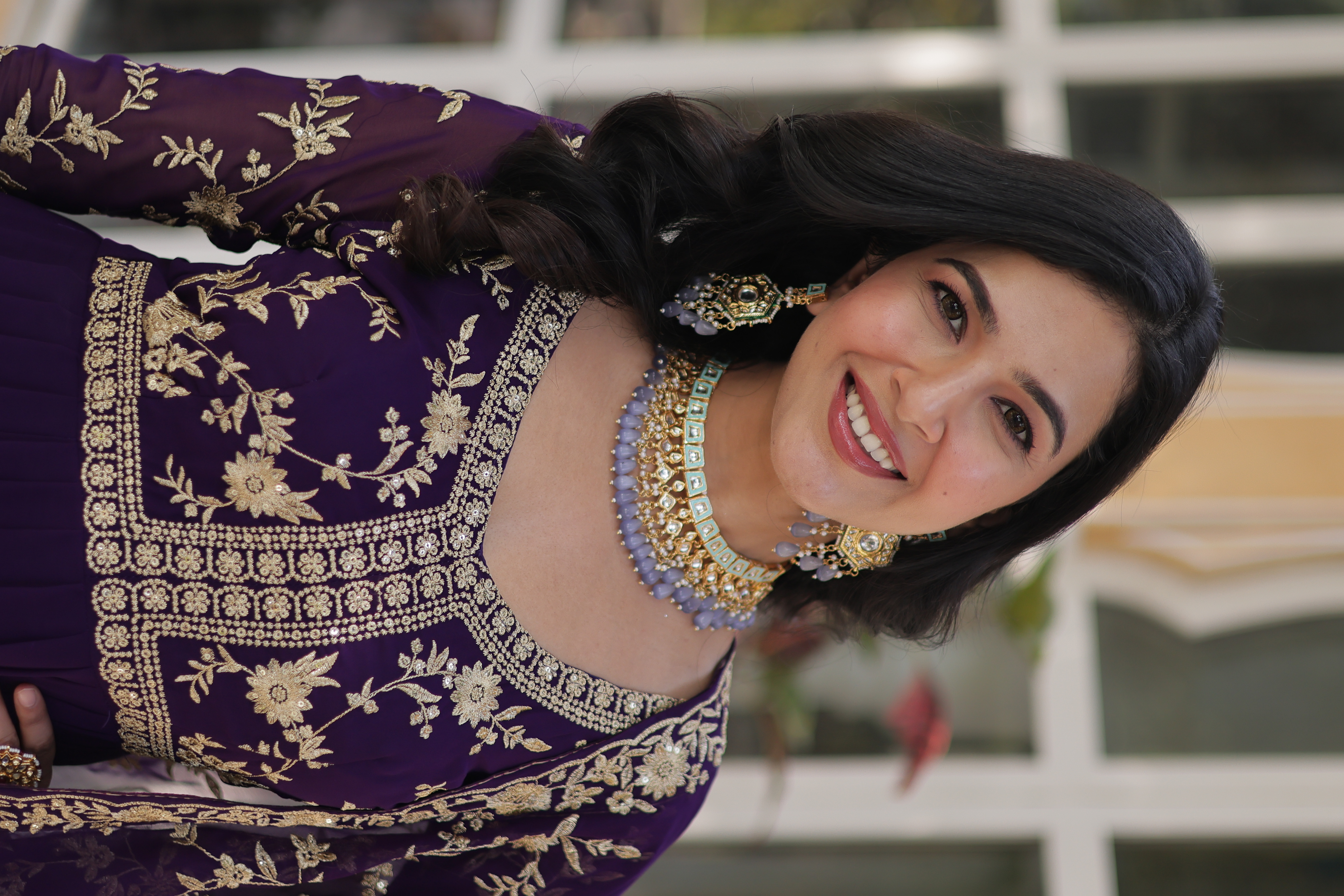 Radiate Festive Elegance in this Purple Gown-Style Suit