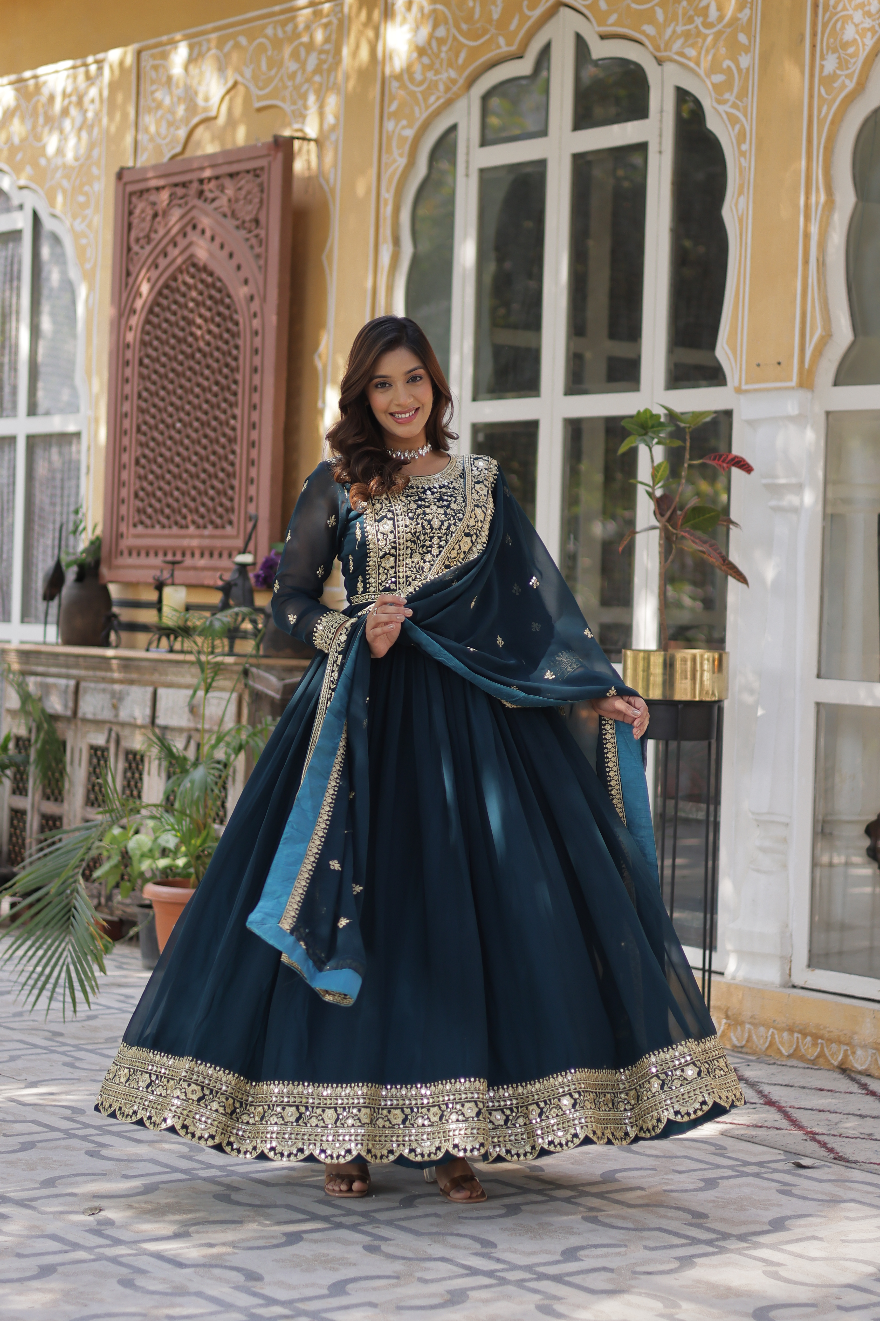 Rama Colour Gown-Style Salwar Suit