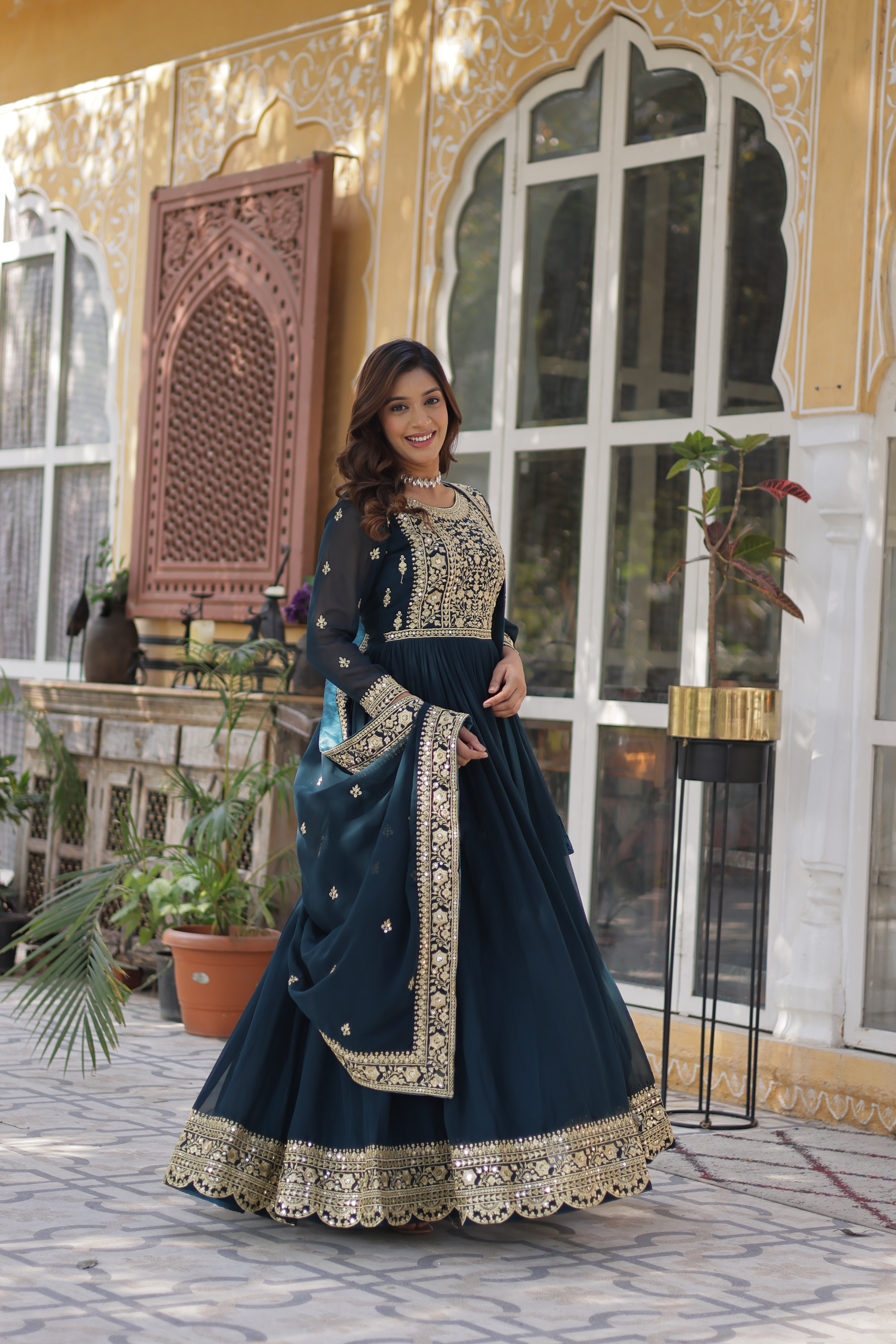 Rama Colour Gown-Style Salwar Suit