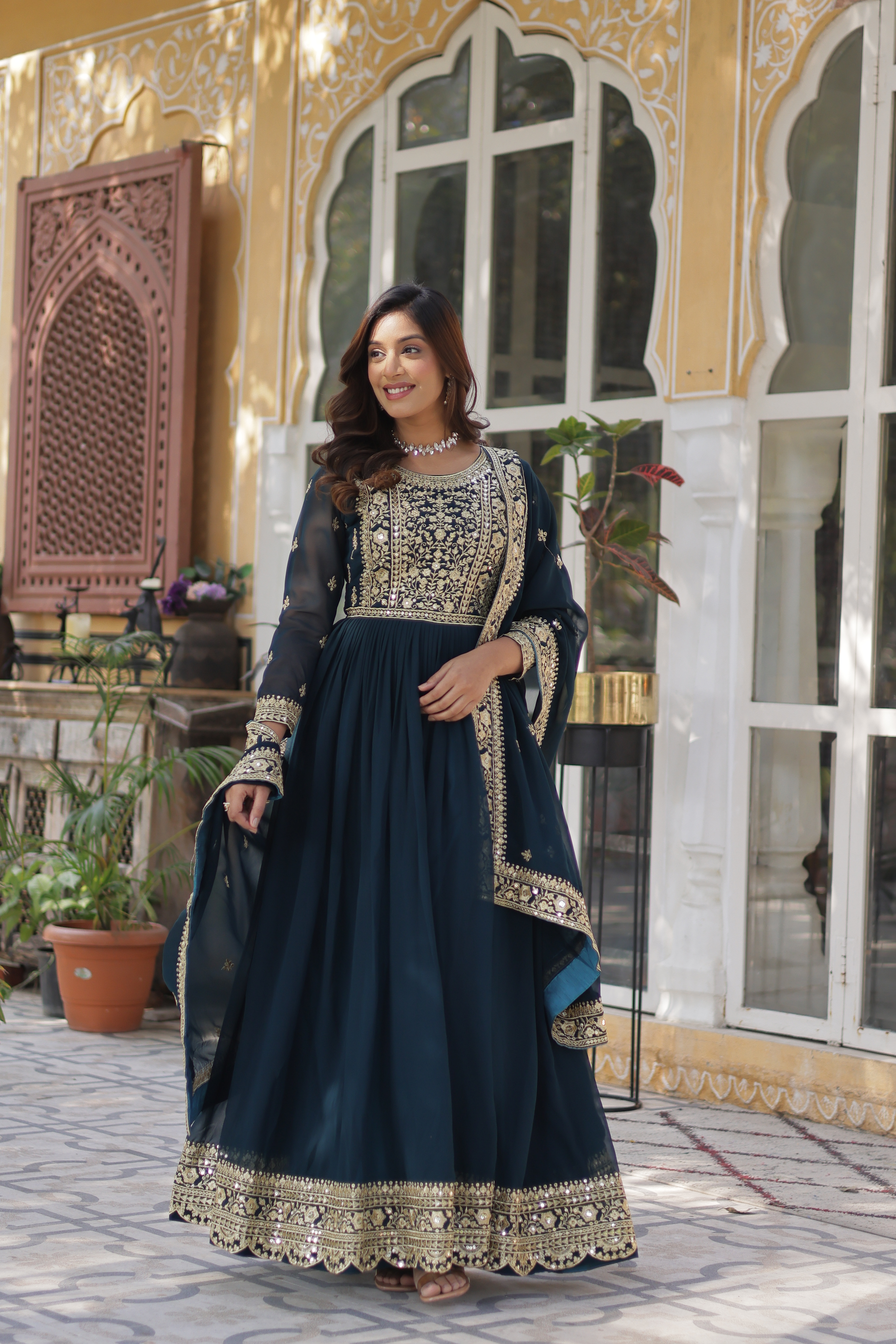 Rama Colour Gown-Style Salwar Suit