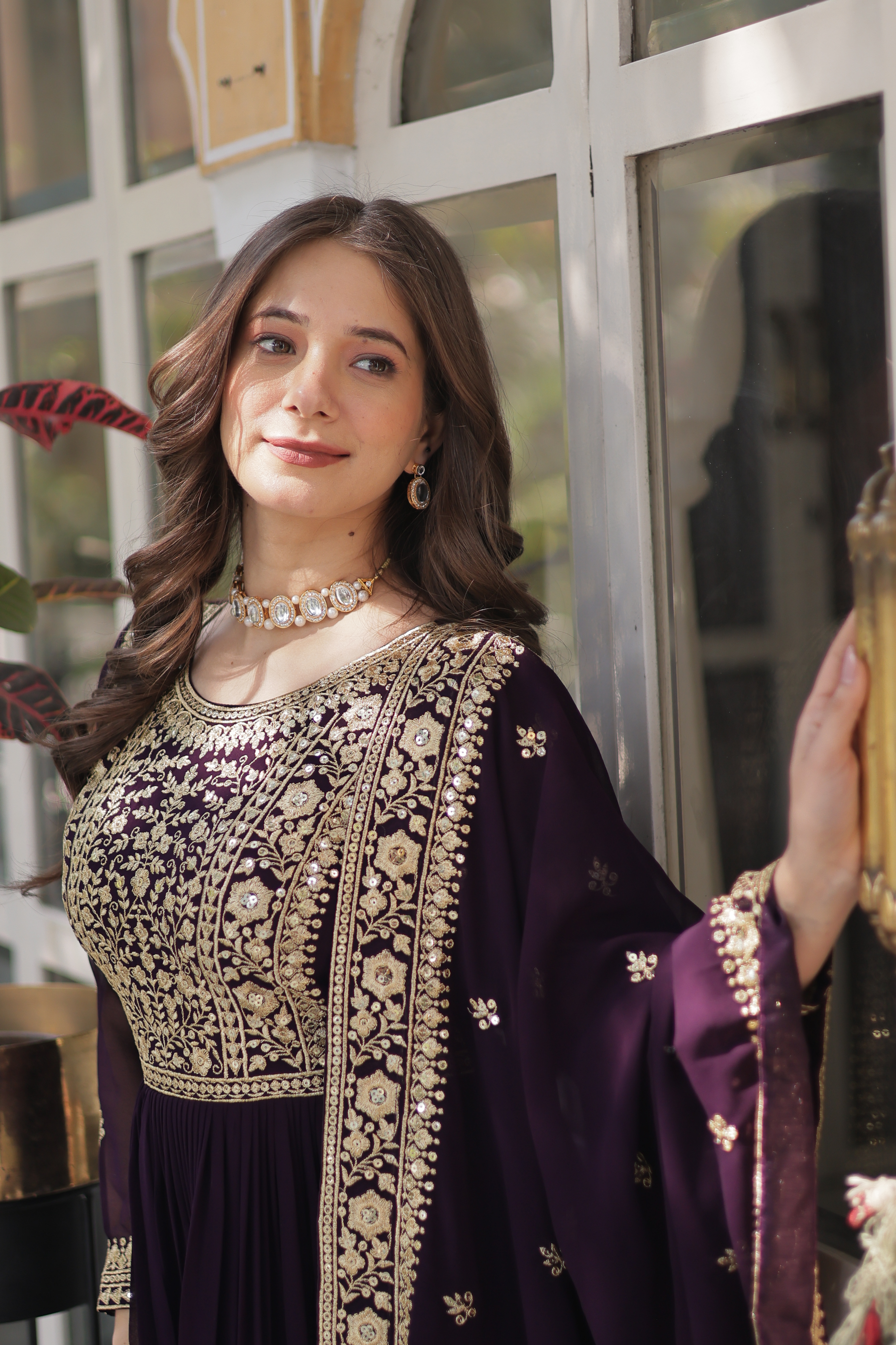 Wine Colour Gown-Style Salwar Suit
