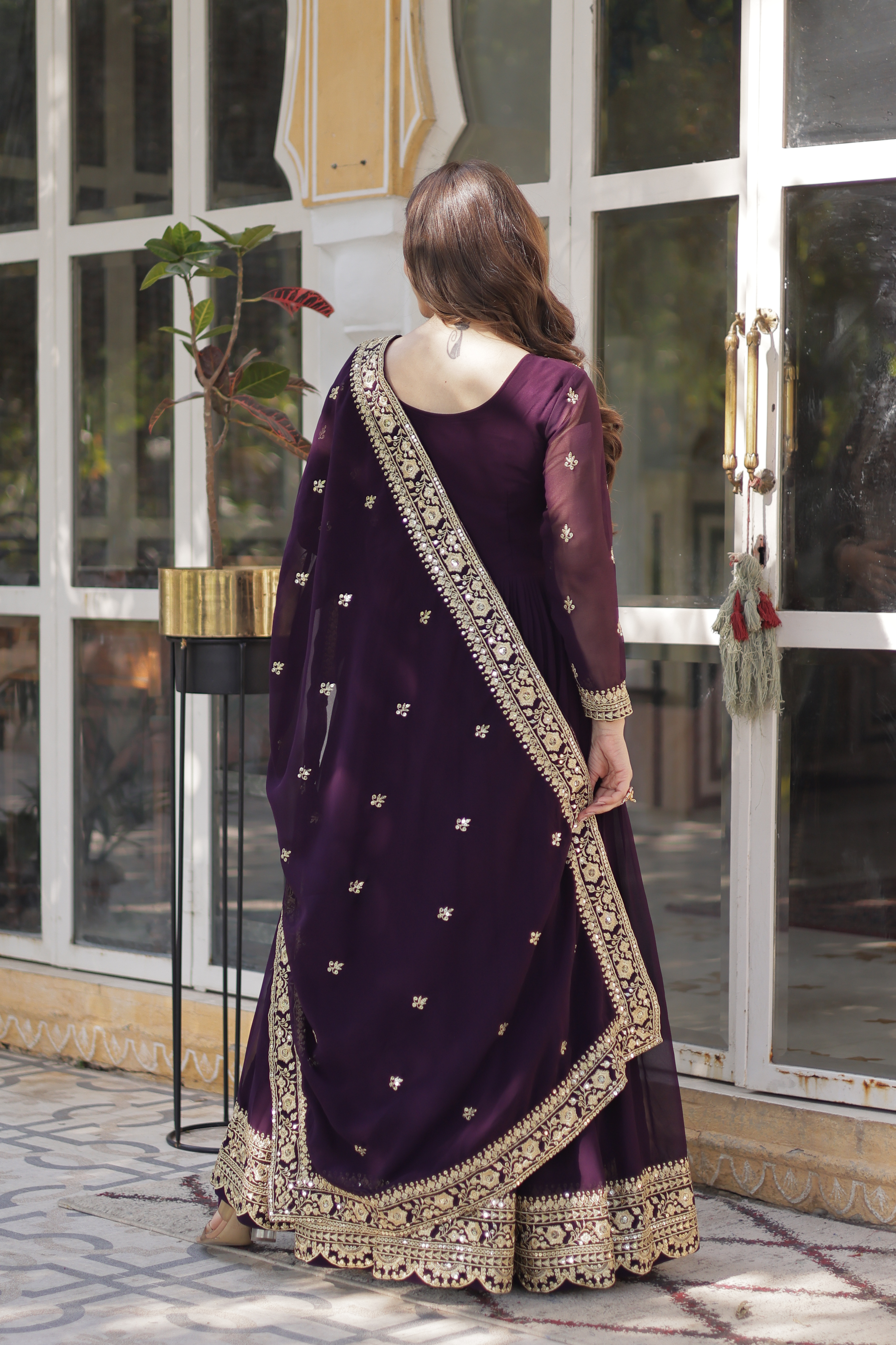 Wine Colour Gown-Style Salwar Suit