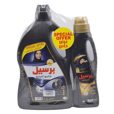 برسيل جل شامبو عباية 2.9 لتر، مع عبوة شامبو عباية برائحة العطور الفرنسية 900 مل