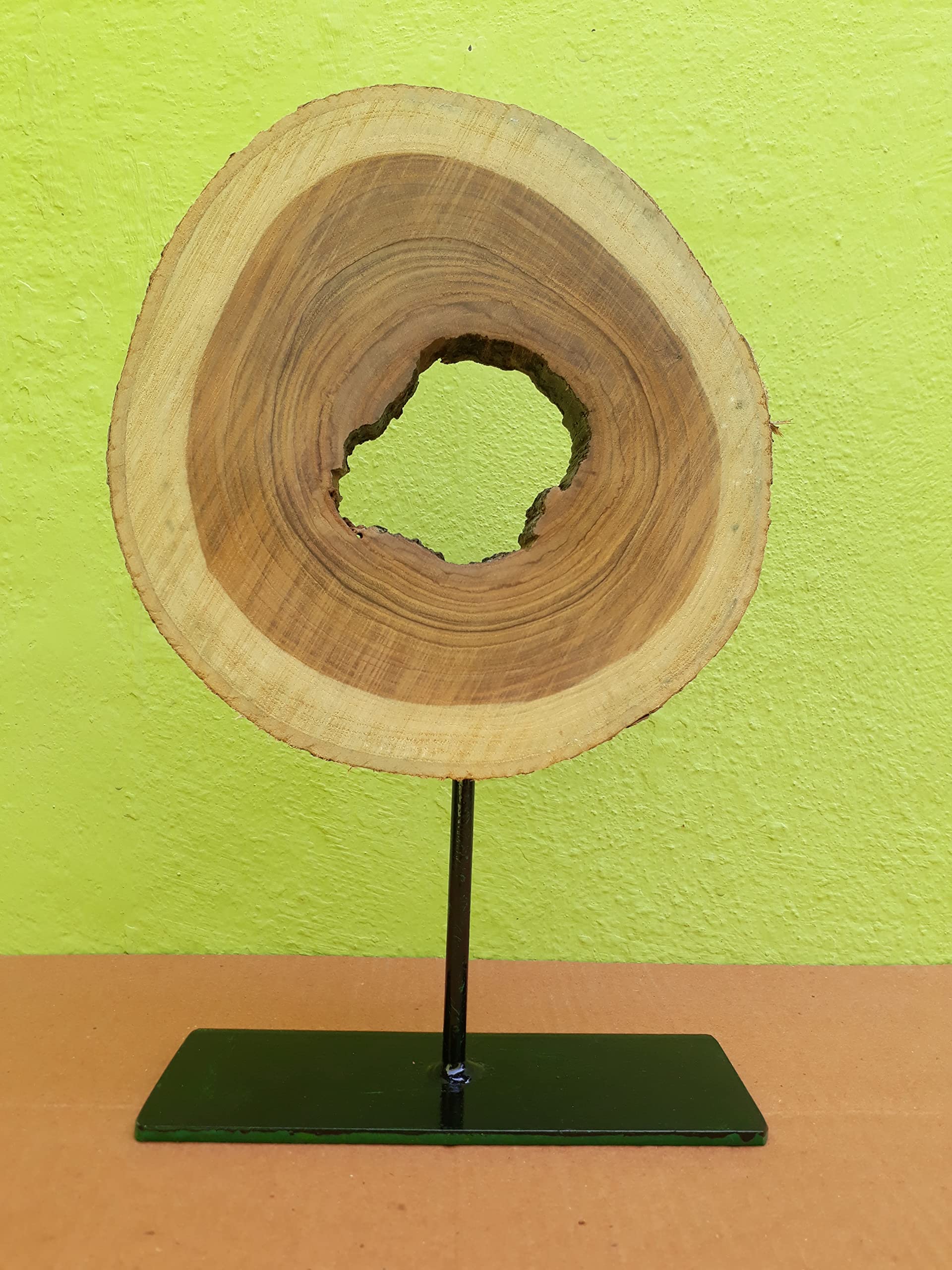 Teak wood slice on stand-Modern Wood Art