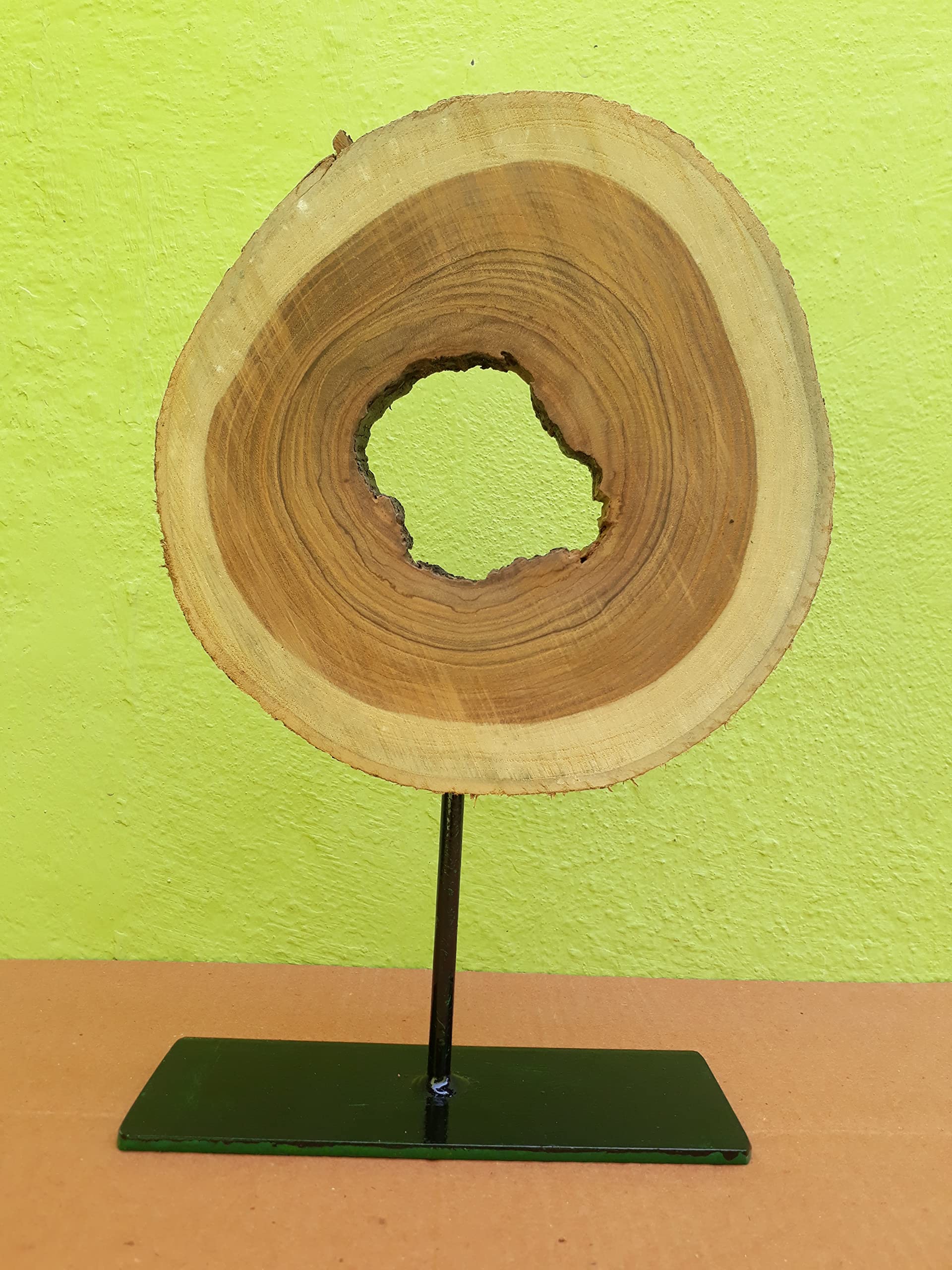 Teak wood slice on stand-Modern Wood Art
