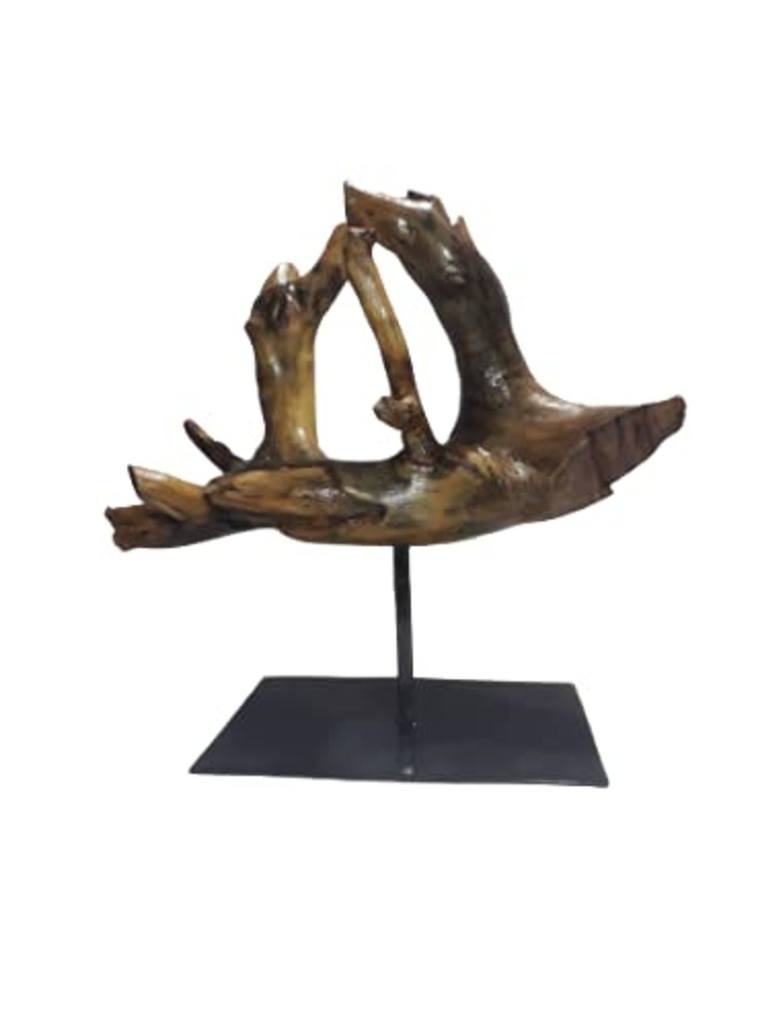 Driftwood sculpture Teak wood with metal stand