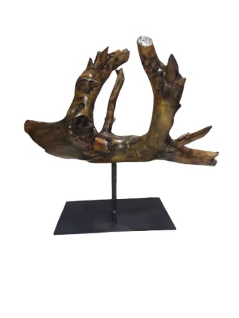 Driftwood sculpture Teak wood with metal stand
