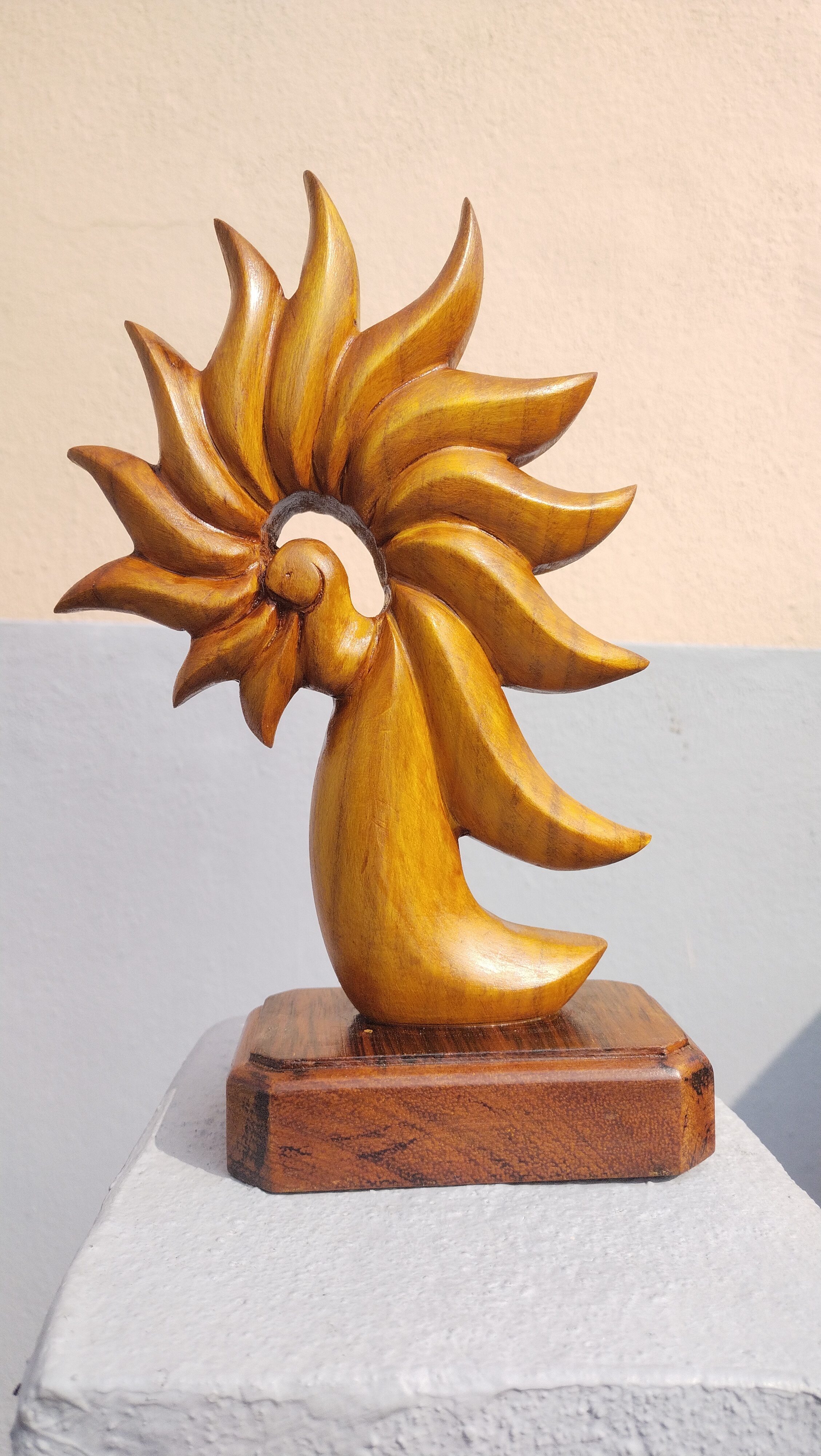 Statue of Modern Art, Triton Horn Teak Wood Sculpture Hand Made