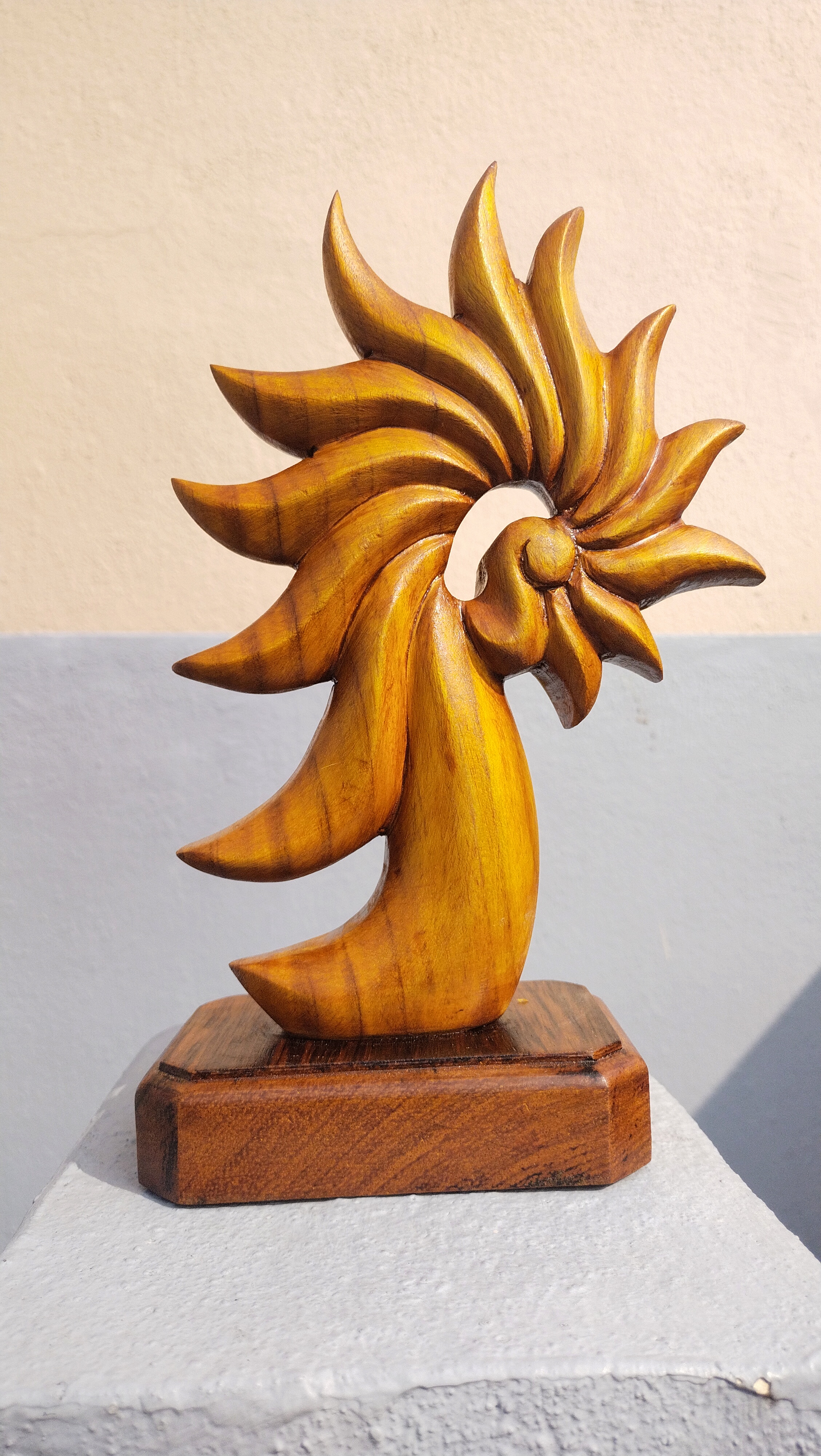 Statue of Modern Art, Triton Horn Teak Wood Sculpture Hand Made