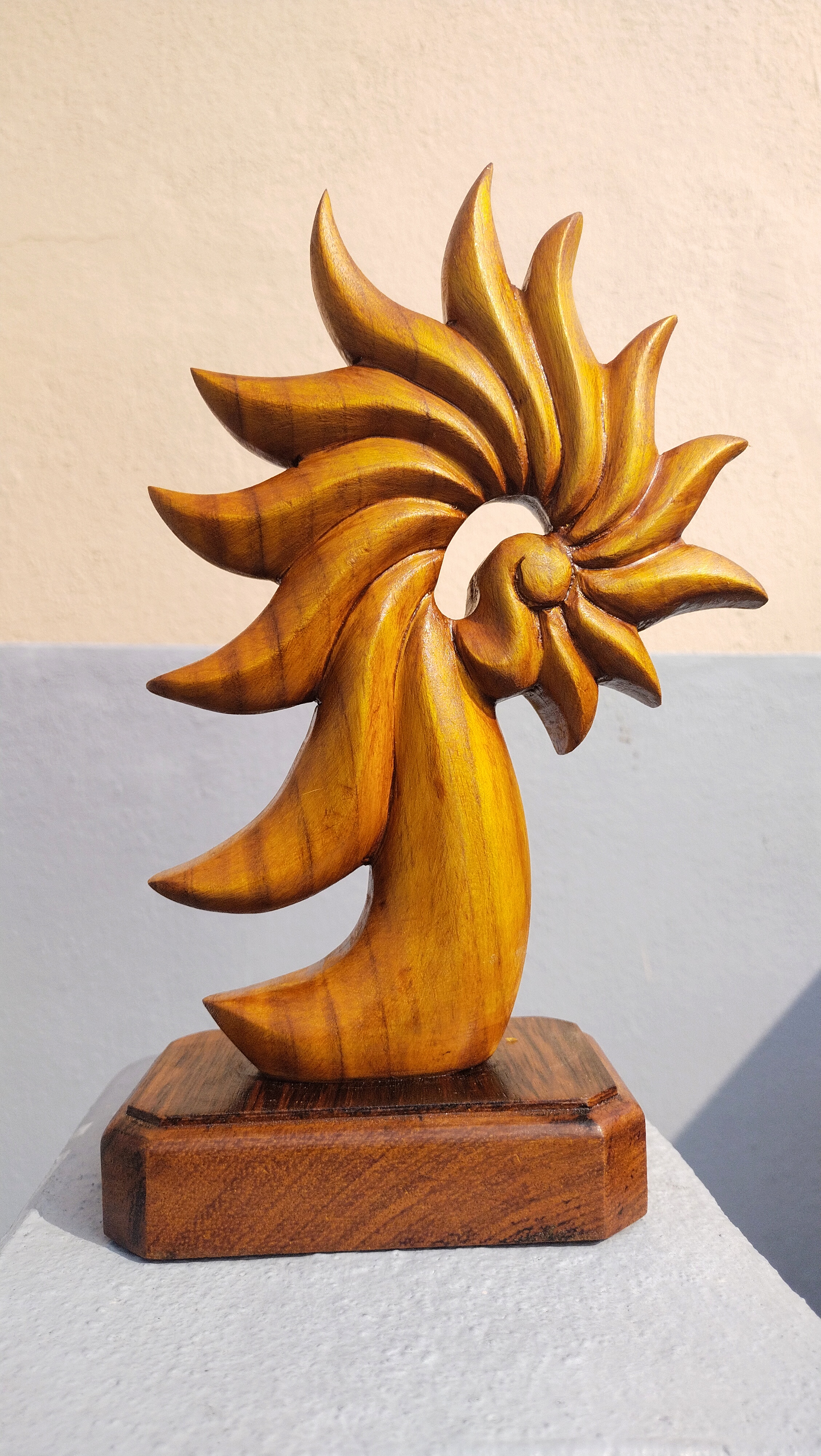 Statue of Modern Art, Triton Horn Teak Wood Sculpture Hand Made