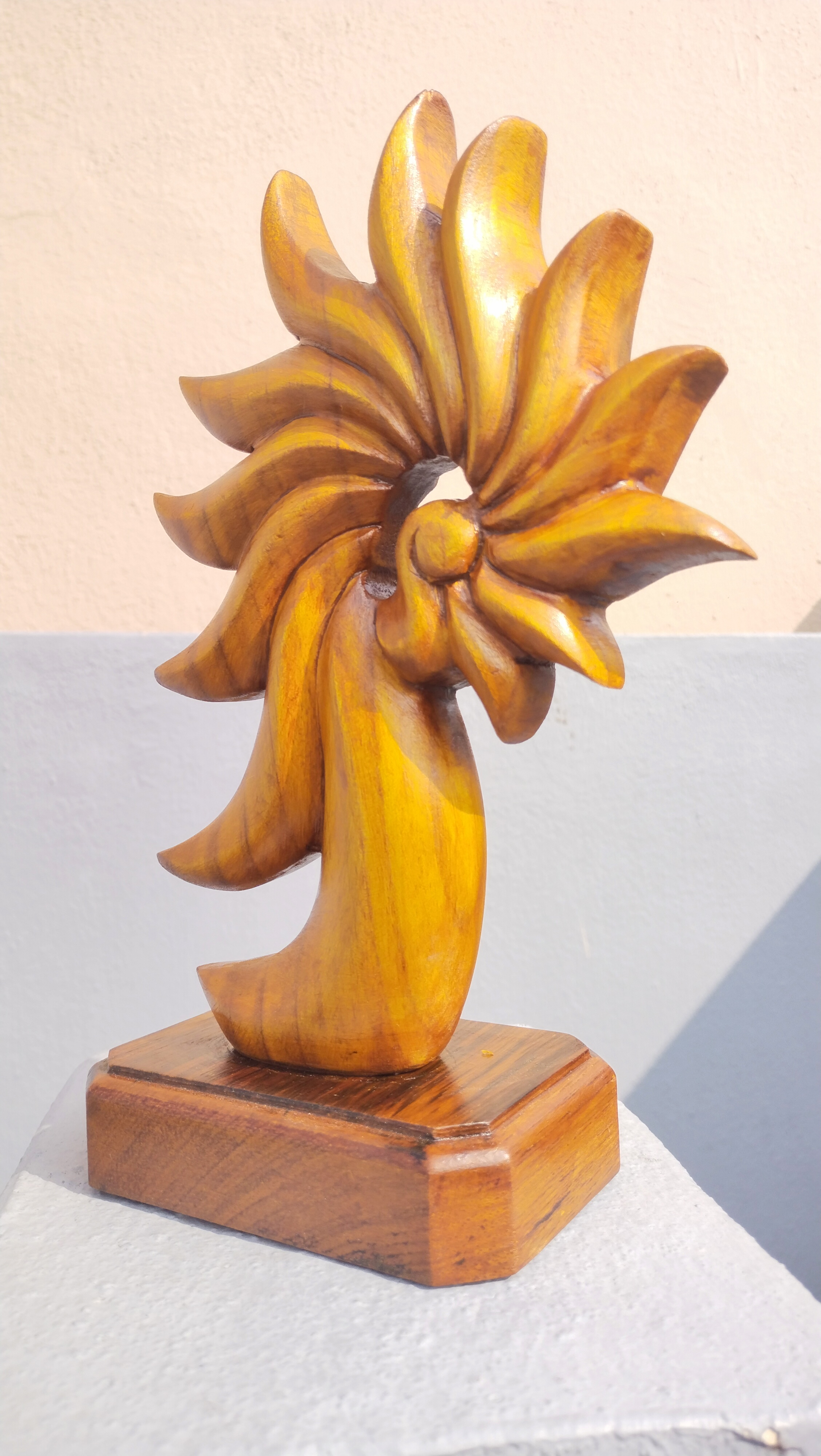 Statue of Modern Art, Triton Horn Teak Wood Sculpture Hand Made