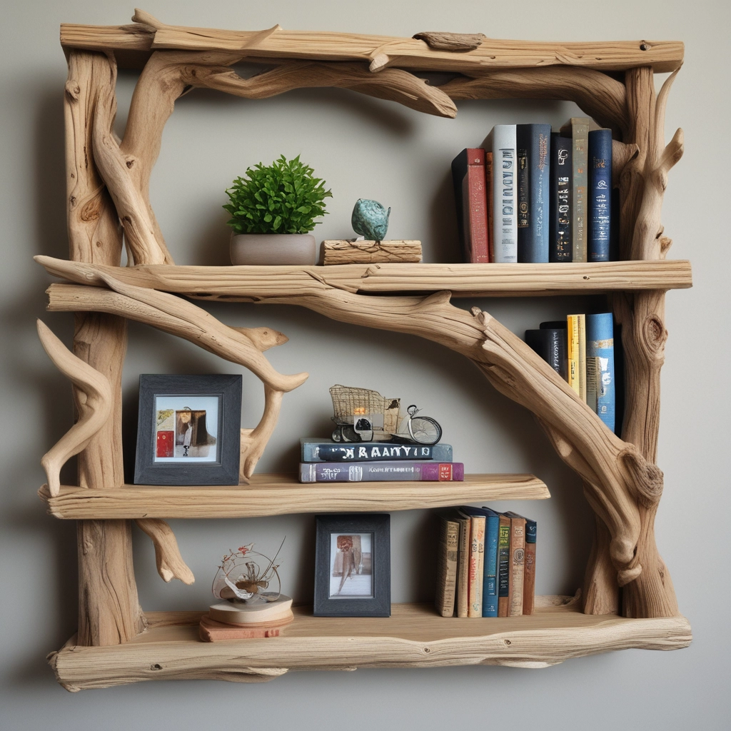 Rustic Driftwood Wooden Bookshelf Made of Teak wood 