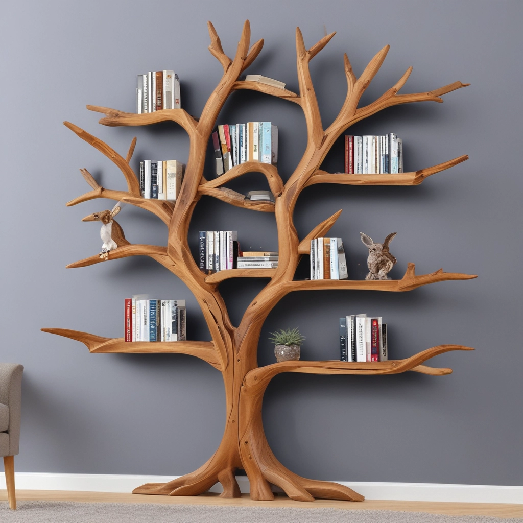 Wooden Tree Bookshelf 6 Feet Height Teak wood 