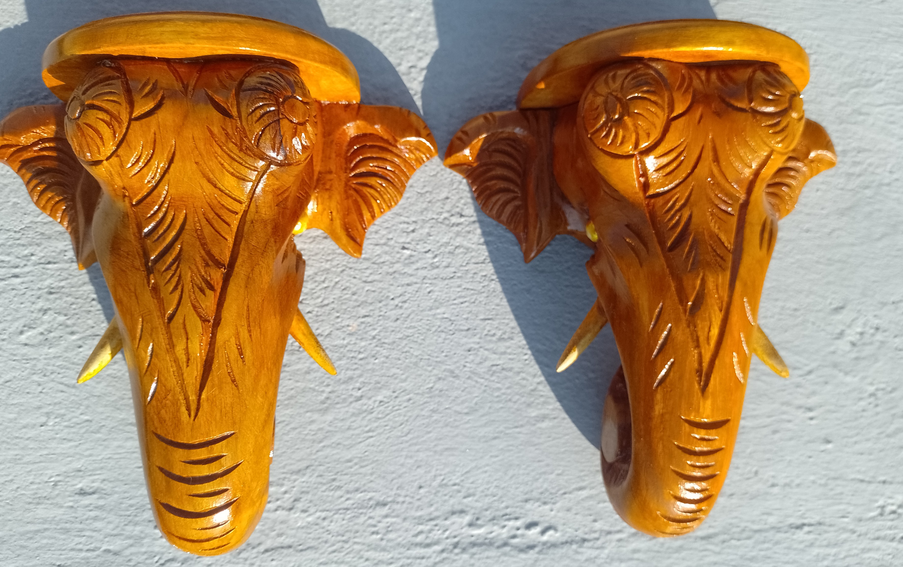 Teak Handcrafted Elephant Head Wall Décor two pieces 